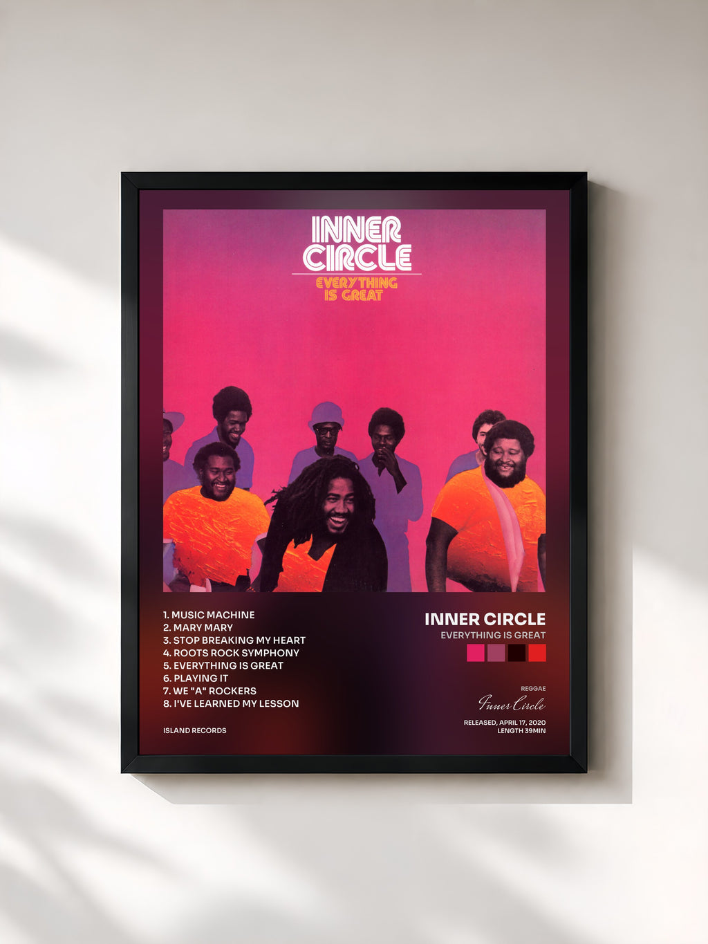 #noir Tableau de l'album Everything Is Great de Inner Circle, cadre noir, imprimé et encadré en France