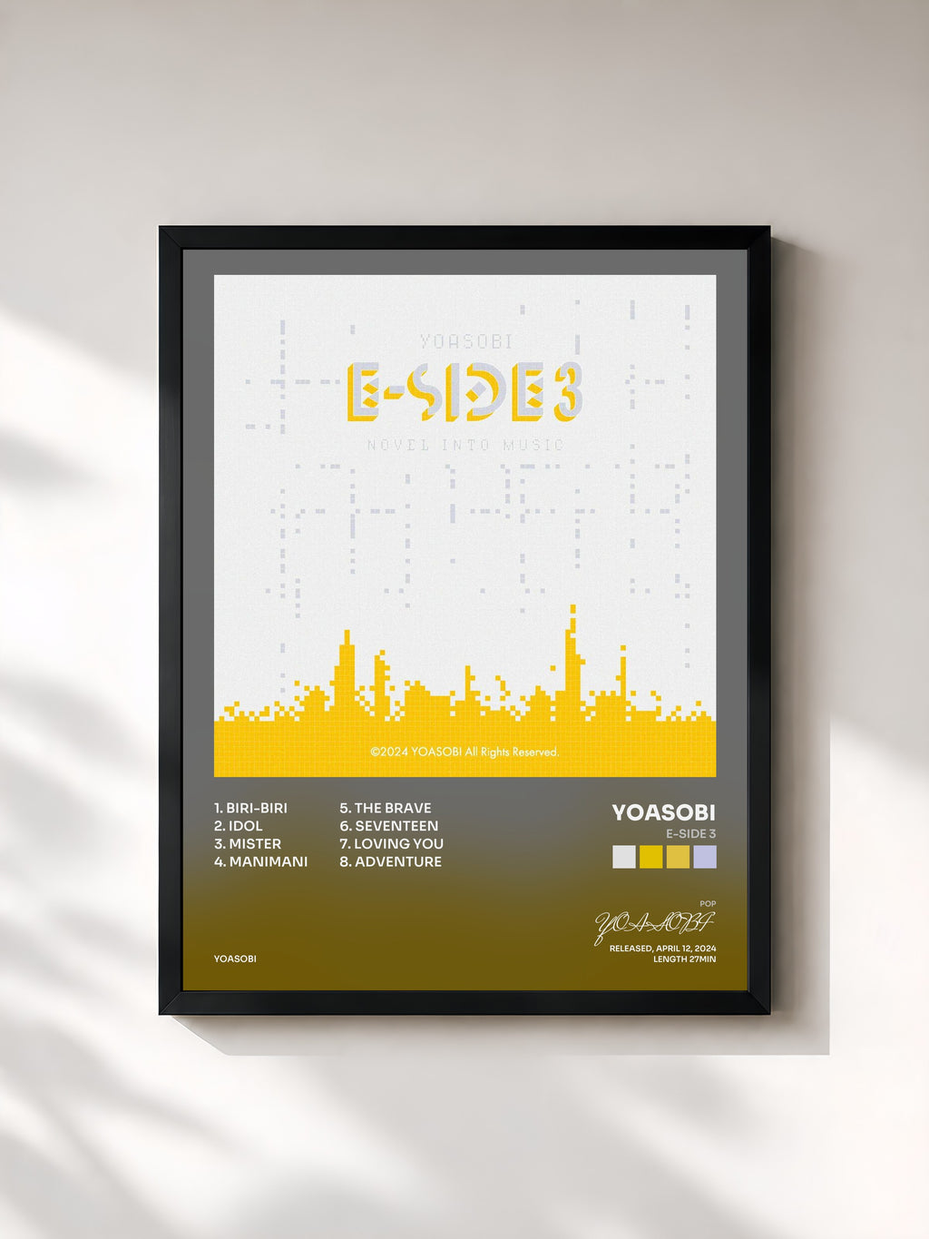 #noir Tableau de l'album E-SIDE 3 de YOASOBI, cadre noir, imprimé et encadré en France