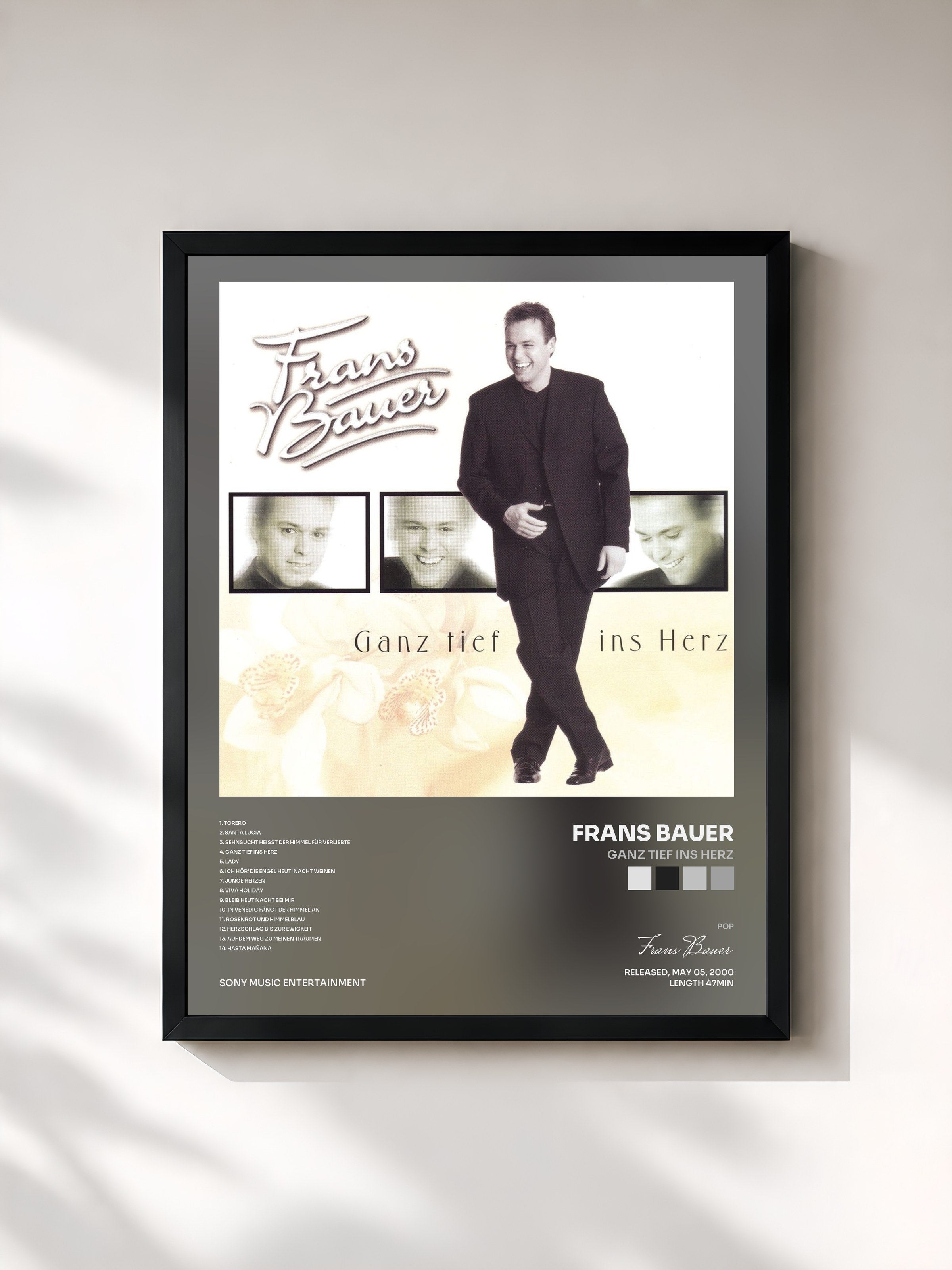 #noir Tableau de l'album Ganz Tief Ins Herz de Frans Bauer, cadre noir, imprimé et encadré en France