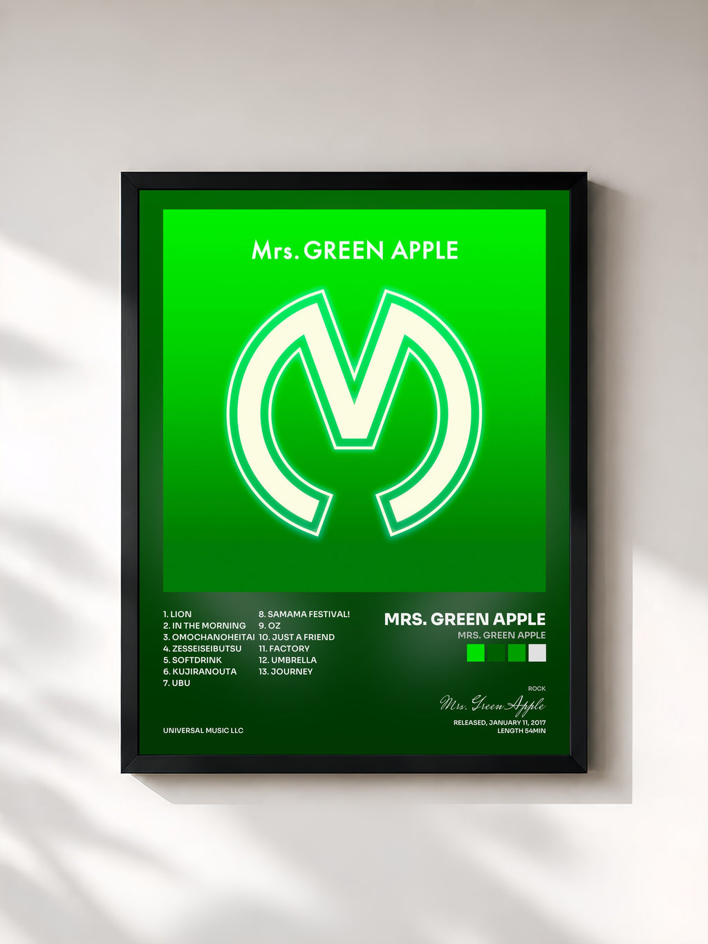 #noir Tableau de l'album Mrs. GREEN APPLE de Mrs. Green Apple, cadre noir, imprimé et encadré en France