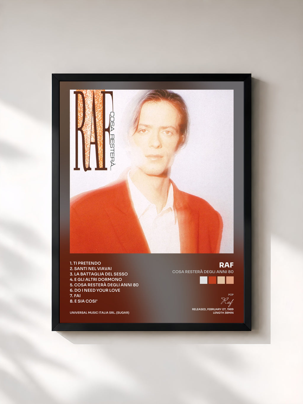 #noir Tableau de l'album Cosa resterà degli anni 80 de Raf, cadre noir, imprimé et encadré en France
