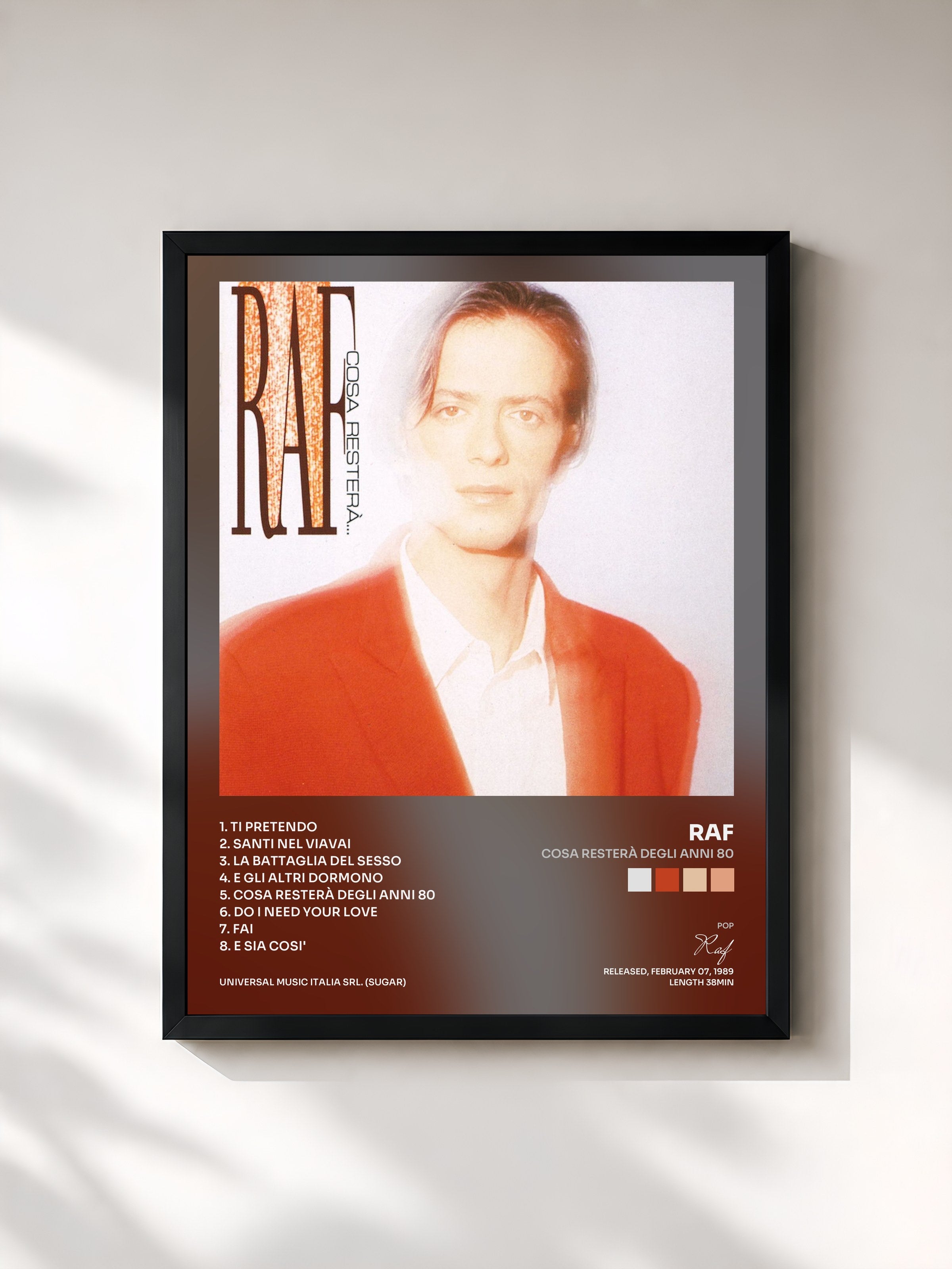 #noir Tableau de l'album Cosa resterà degli anni 80 de Raf, cadre noir, imprimé et encadré en France