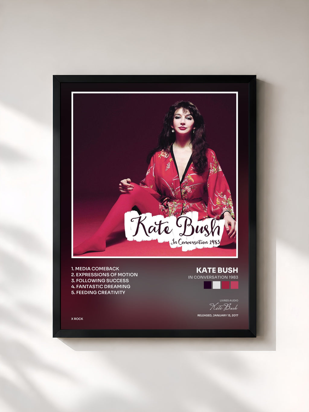 #noir Tableau de l'album In Conversation 1983 de Kate Bush, cadre noir, imprimé et encadré en France