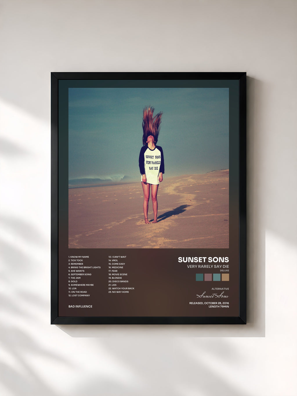#noir Tableau de l'album Very Rarely Say Die (Deluxe) de Sunset Sons, cadre noir, imprimé et encadré en France
