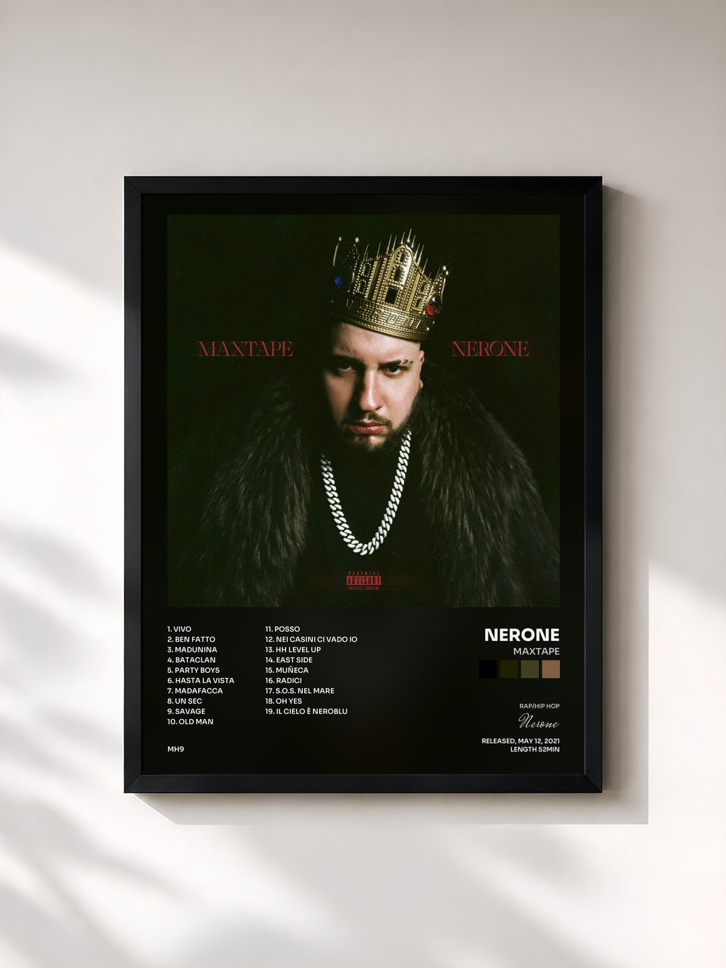 #noir Tableau de l'album MAXTAPE de Nerone, cadre noir, imprimé et encadré en France