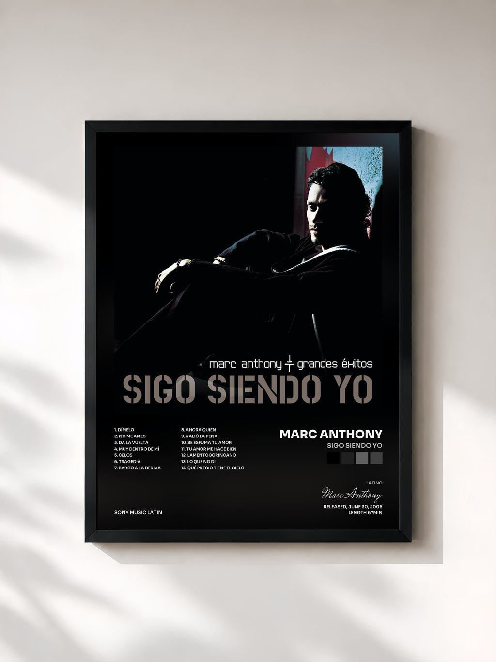 #noir Tableau de l'album Sigo Siendo Yo de Marc Anthony, cadre noir, imprimé et encadré en France