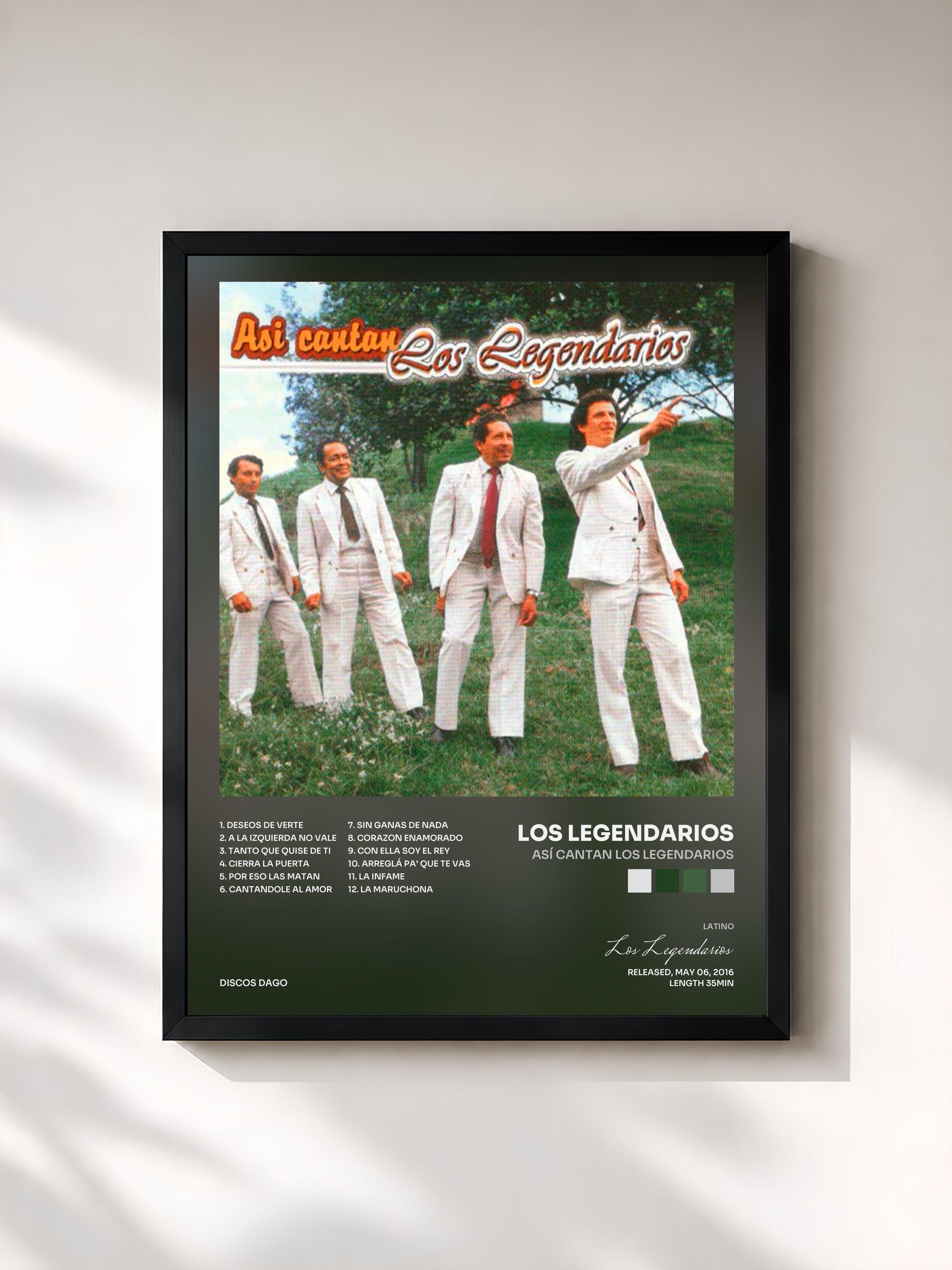 #noir Tableau de l'album Así Cantan los Legendarios de Los Legendarios, cadre noir, imprimé et encadré en France
