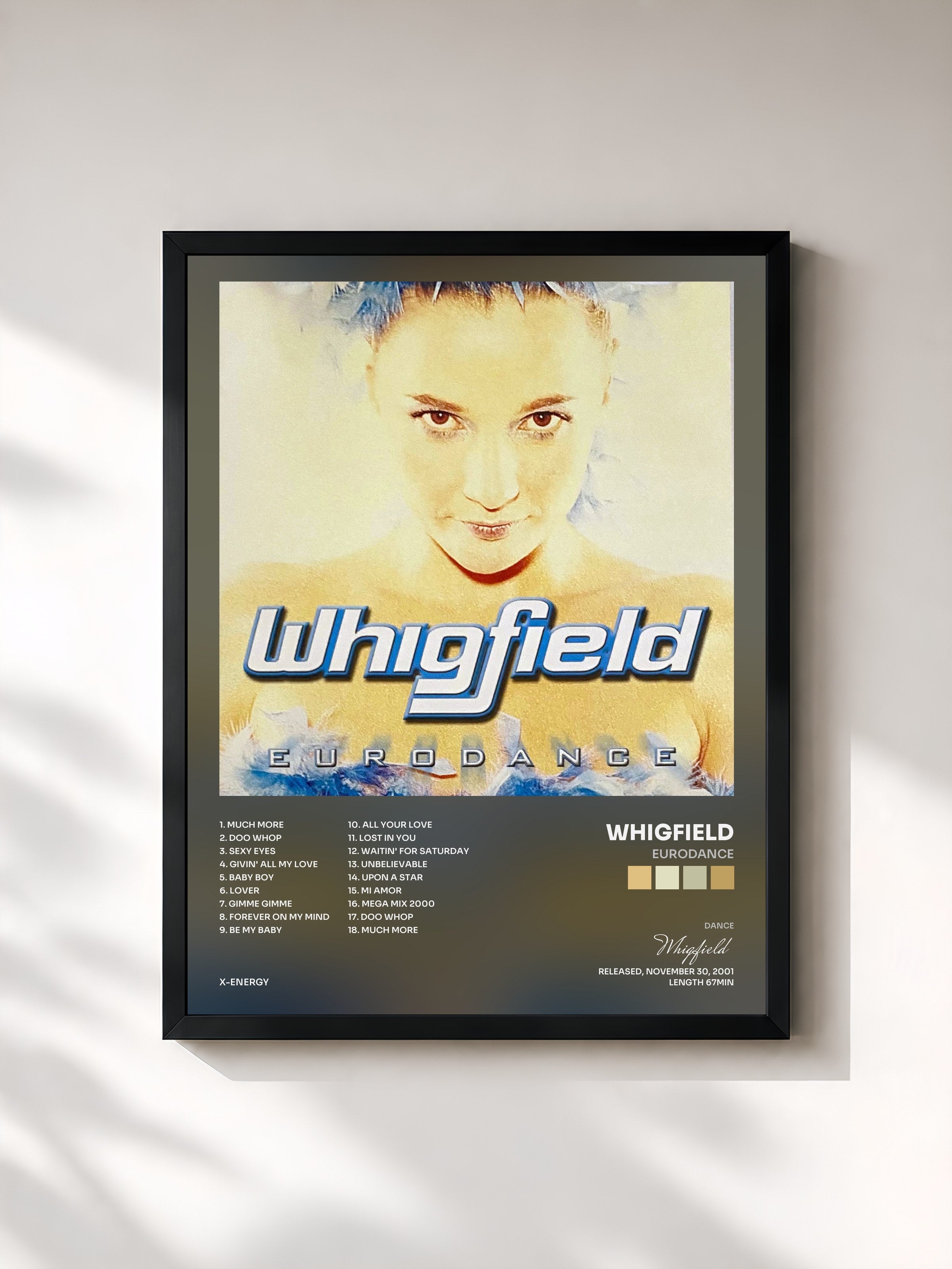 #noir Tableau de l'album Eurodance de Whigfield, cadre noir, imprimé et encadré en France