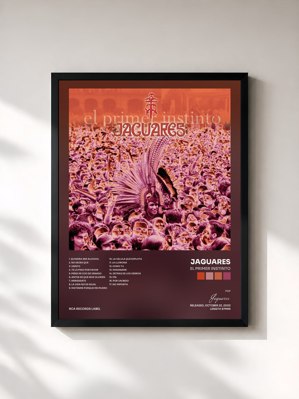 #noir Tableau de l'album El Primer Instinto de Jaguares, cadre noir, imprimé et encadré en France