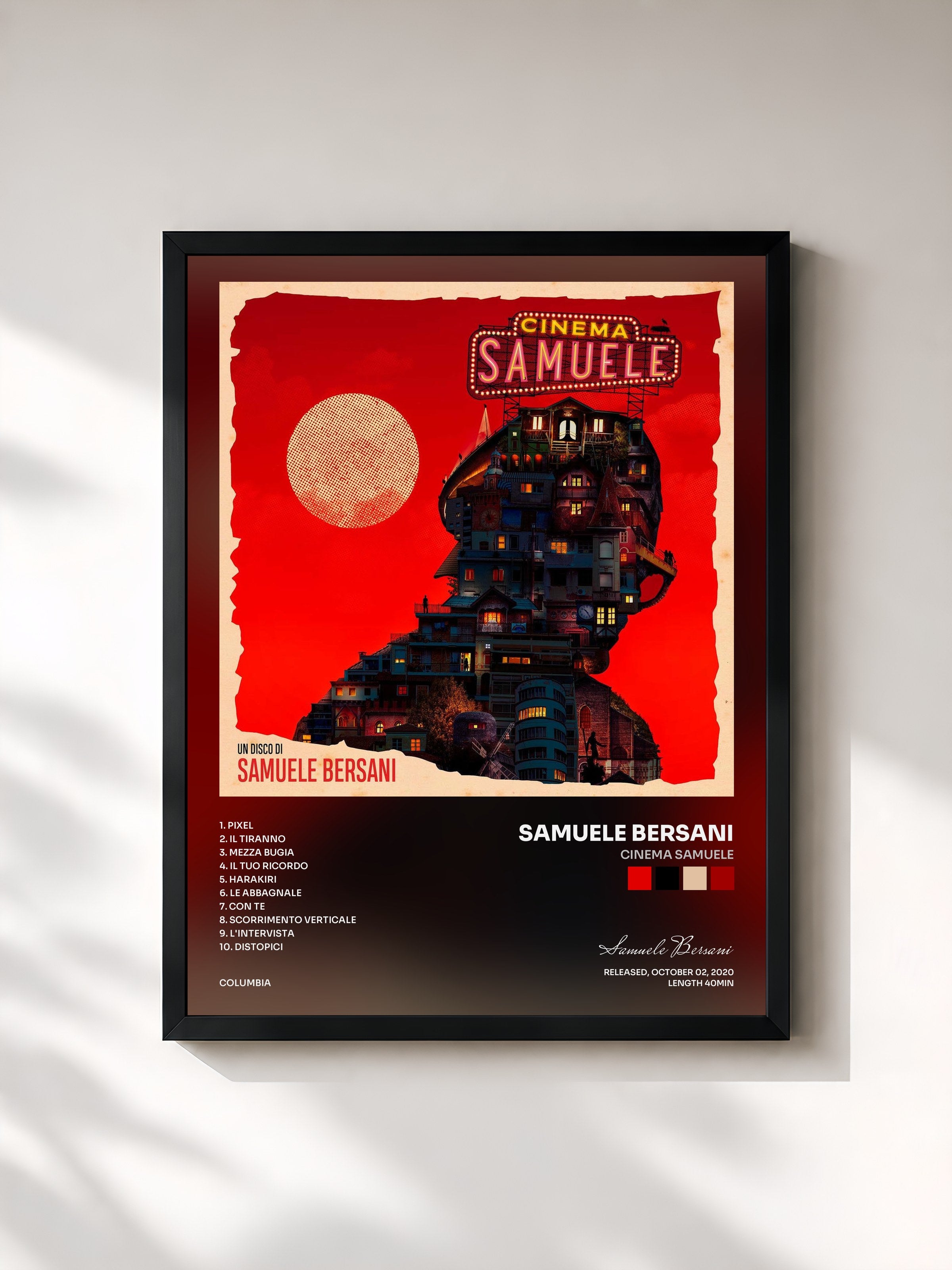 #noir Tableau de l'album Cinema Samuele de Samuele Bersani, cadre noir, imprimé et encadré en France