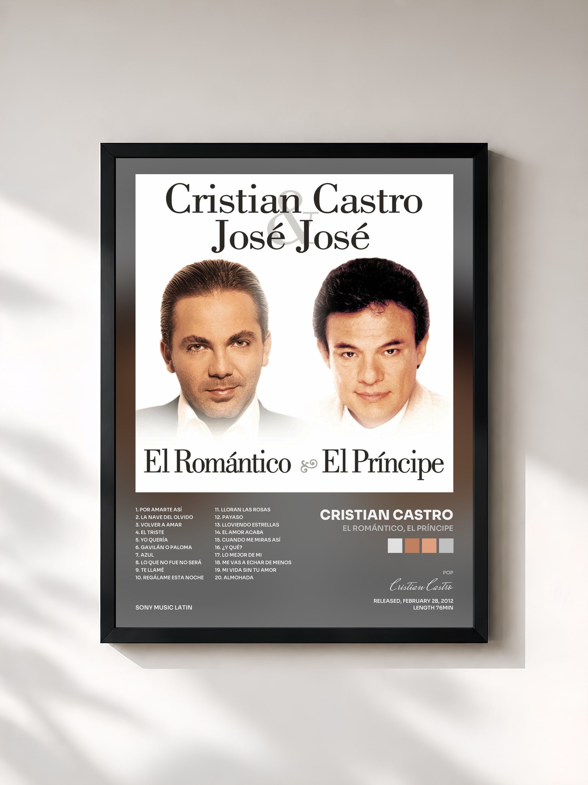 #noir Tableau de l'album El Romántico, El Príncipe de Cristian Castro, cadre noir, imprimé et encadré en France