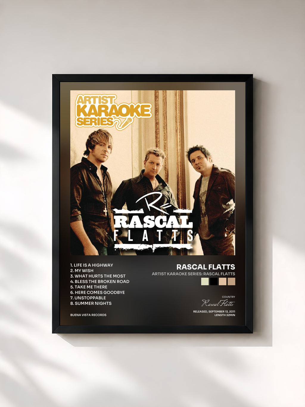 #noir Tableau de l'album Artist Karaoke Series: Rascal Flatts de Rascal Flatts, cadre noir, imprimé et encadré en France