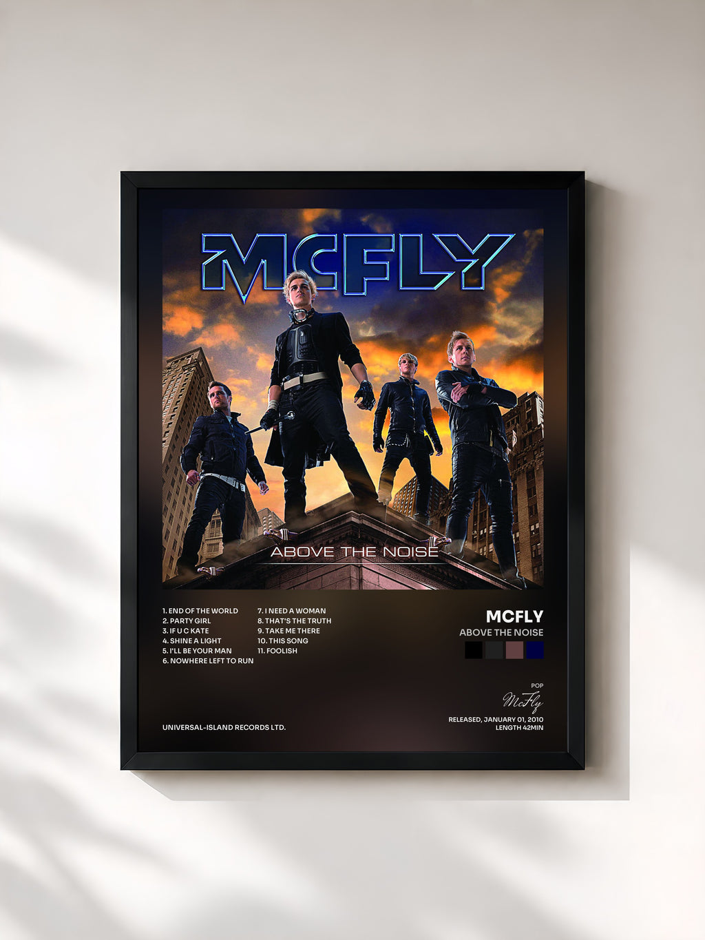 #noir Tableau de l'album Above The Noise de McFly, cadre noir, imprimé et encadré en France