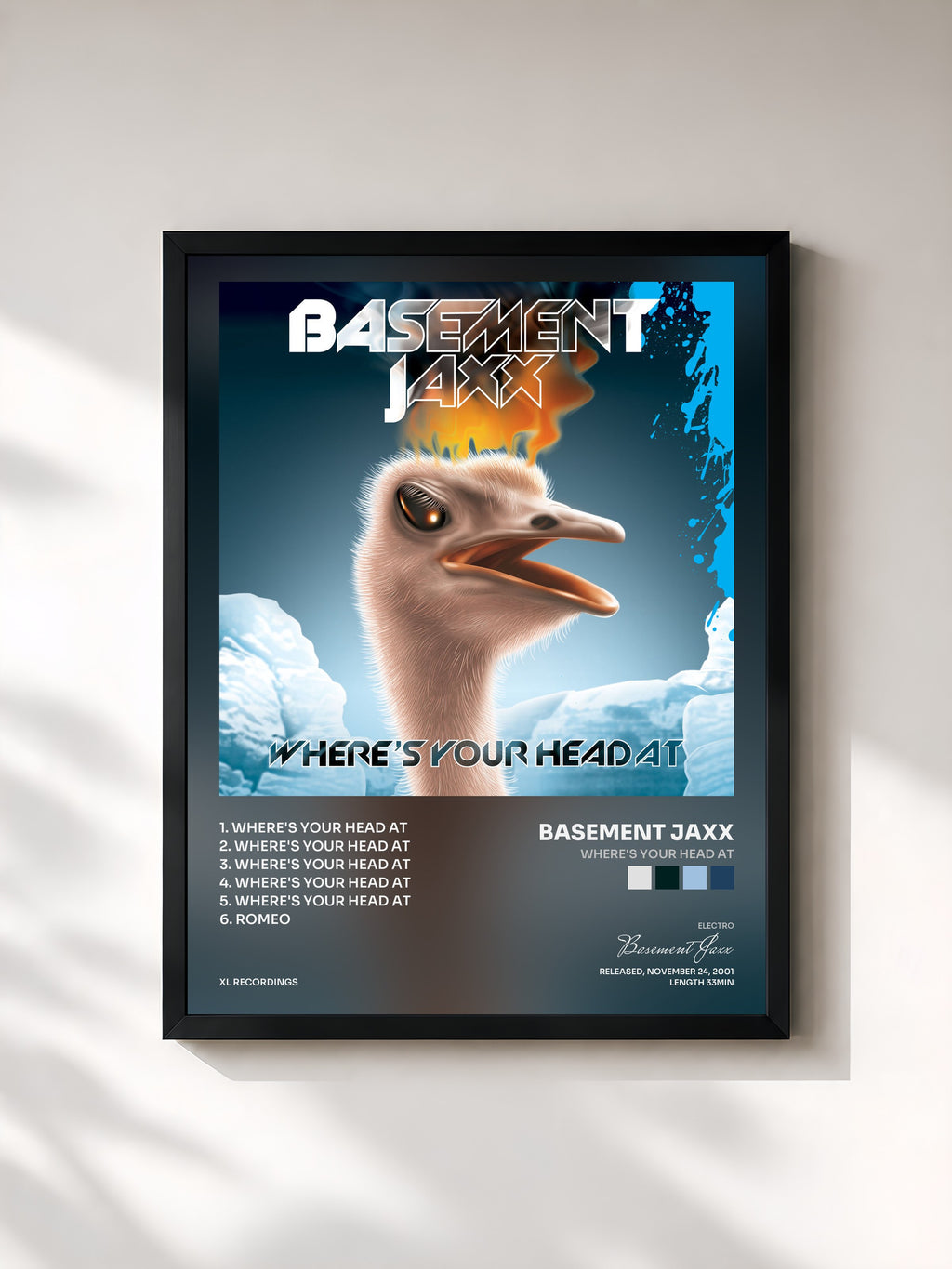#noir Tableau de l'album Where's Your Head At de Basement Jaxx, cadre noir, imprimé et encadré en France