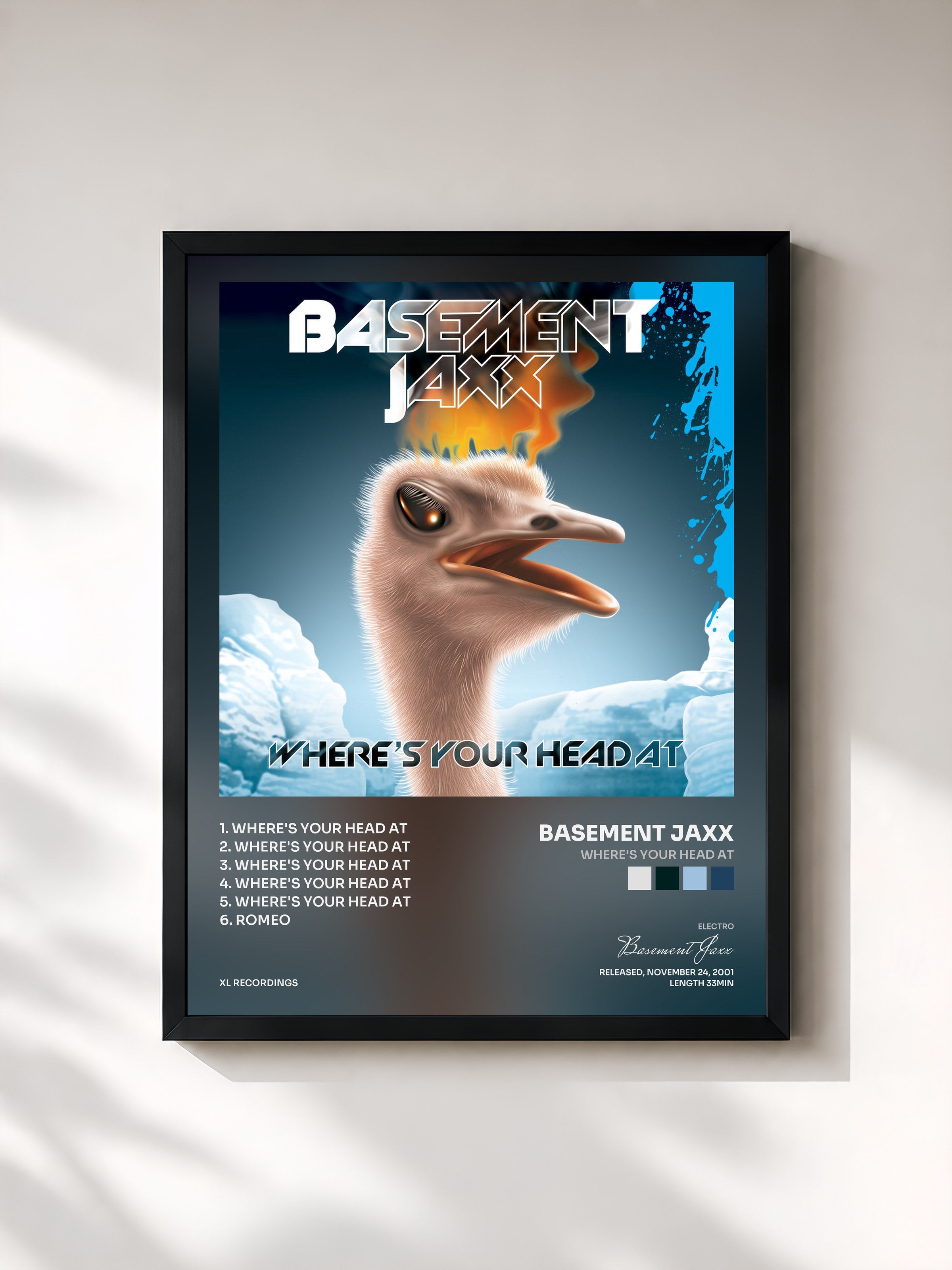 #noir Tableau de l'album Where's Your Head At de Basement Jaxx, cadre noir, imprimé et encadré en France