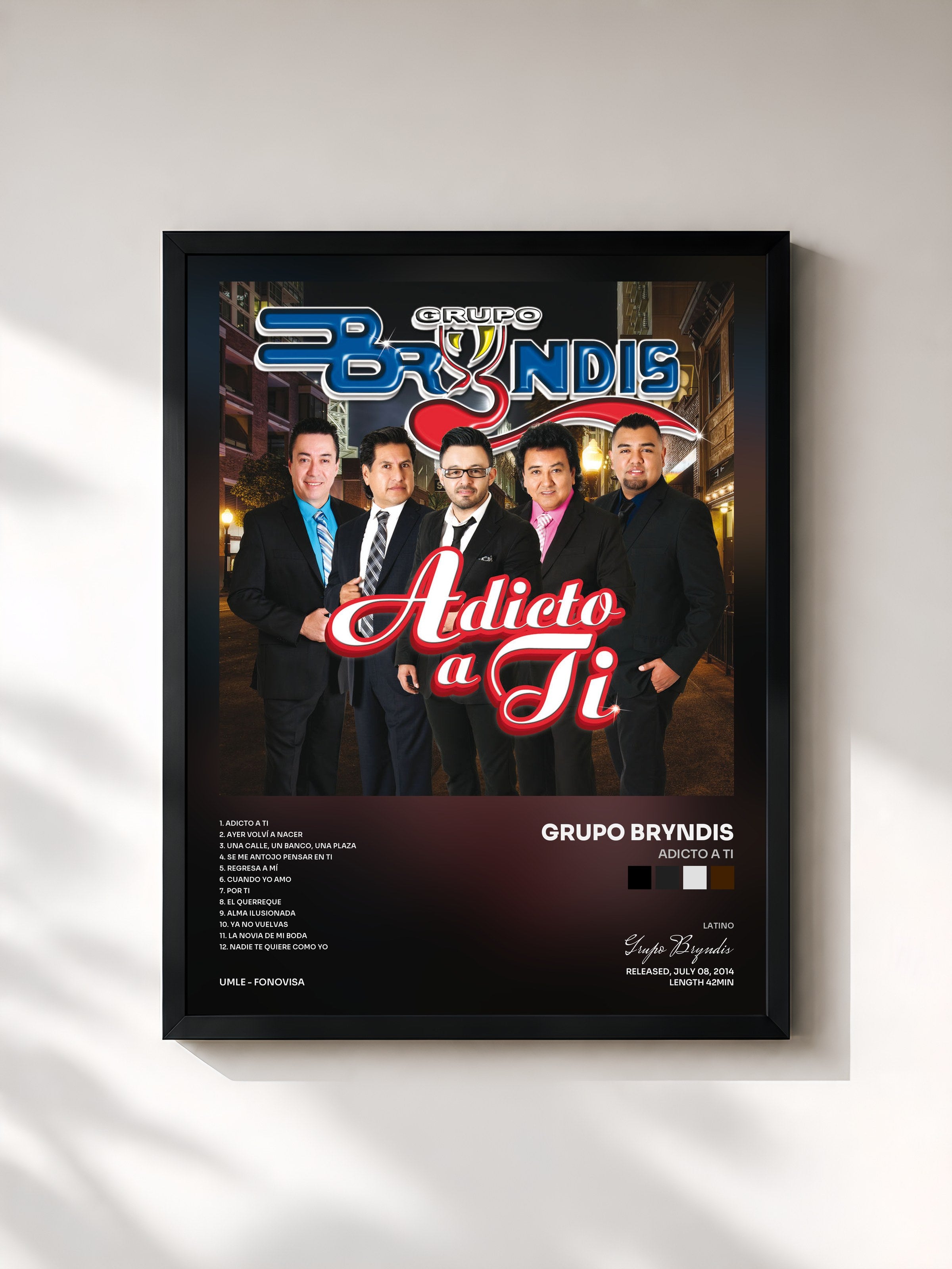 #noir Tableau de l'album Adicto A Ti de Grupo Bryndis, cadre noir, imprimé et encadré en France