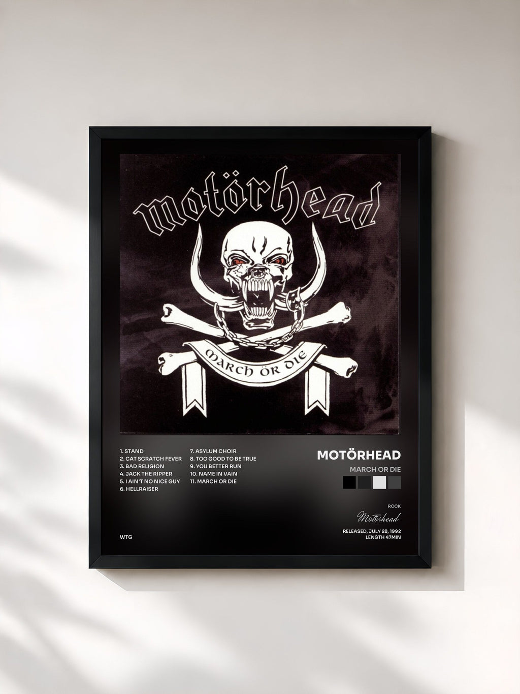 #noir March Or Die di Motörhead in stampa incorniciata, cornice nera, stampata e incorniciata in Francia