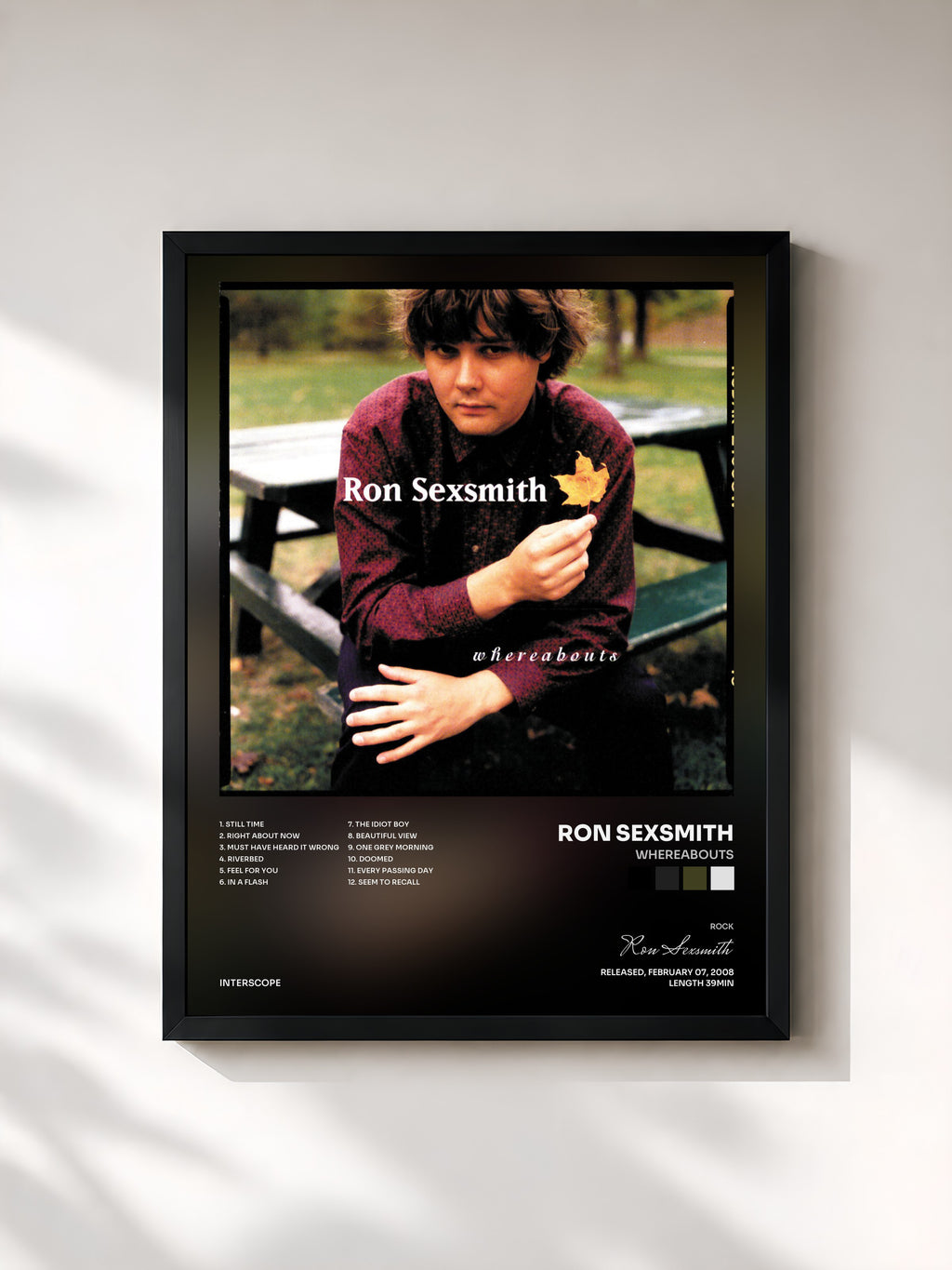 #noir Tableau de l'album Whereabouts de Ron Sexsmith, cadre noir, imprimé et encadré en France
