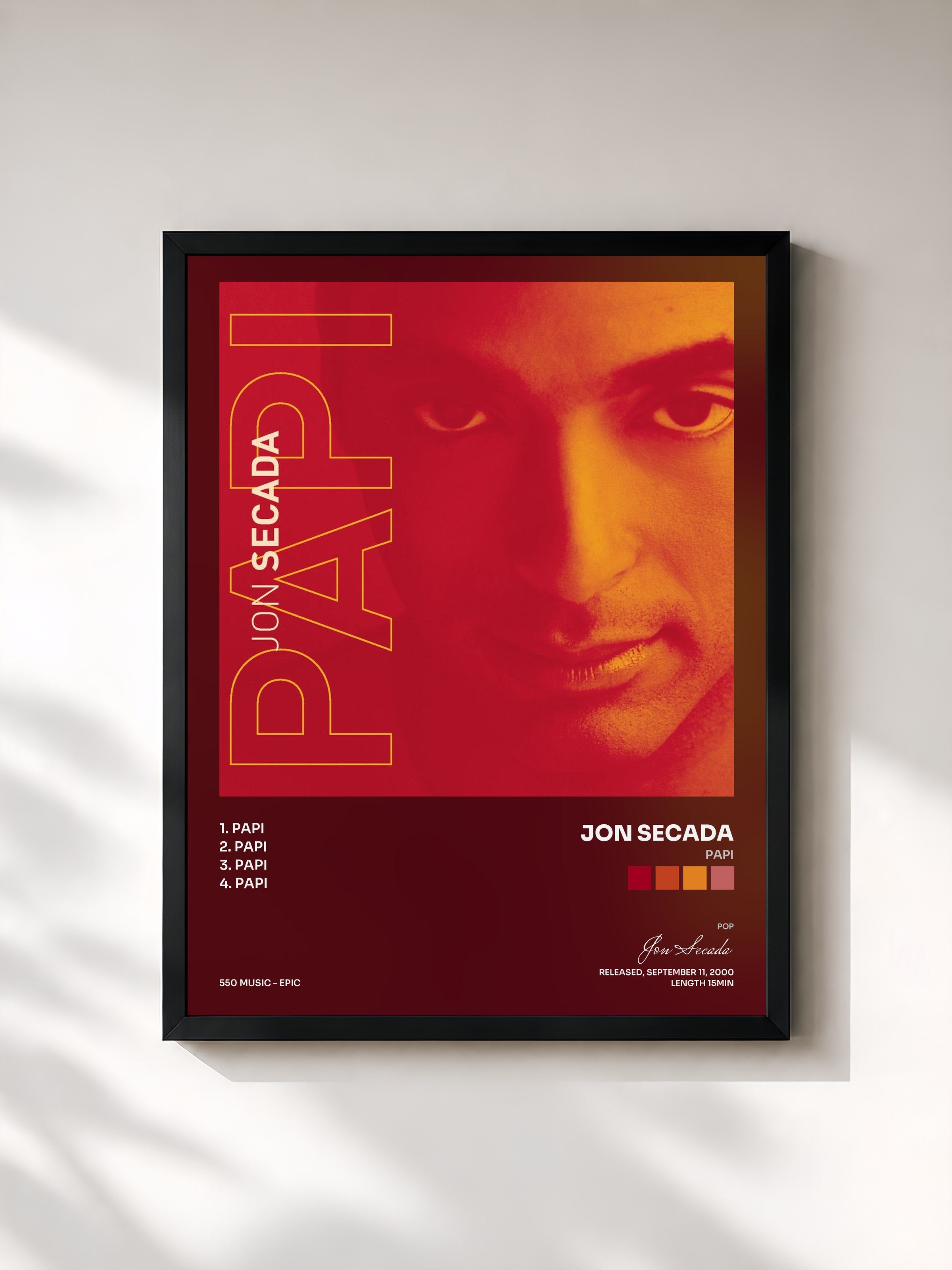 #noir Tableau de l'album Papi de Jon Secada, cadre noir, imprimé et encadré en France
