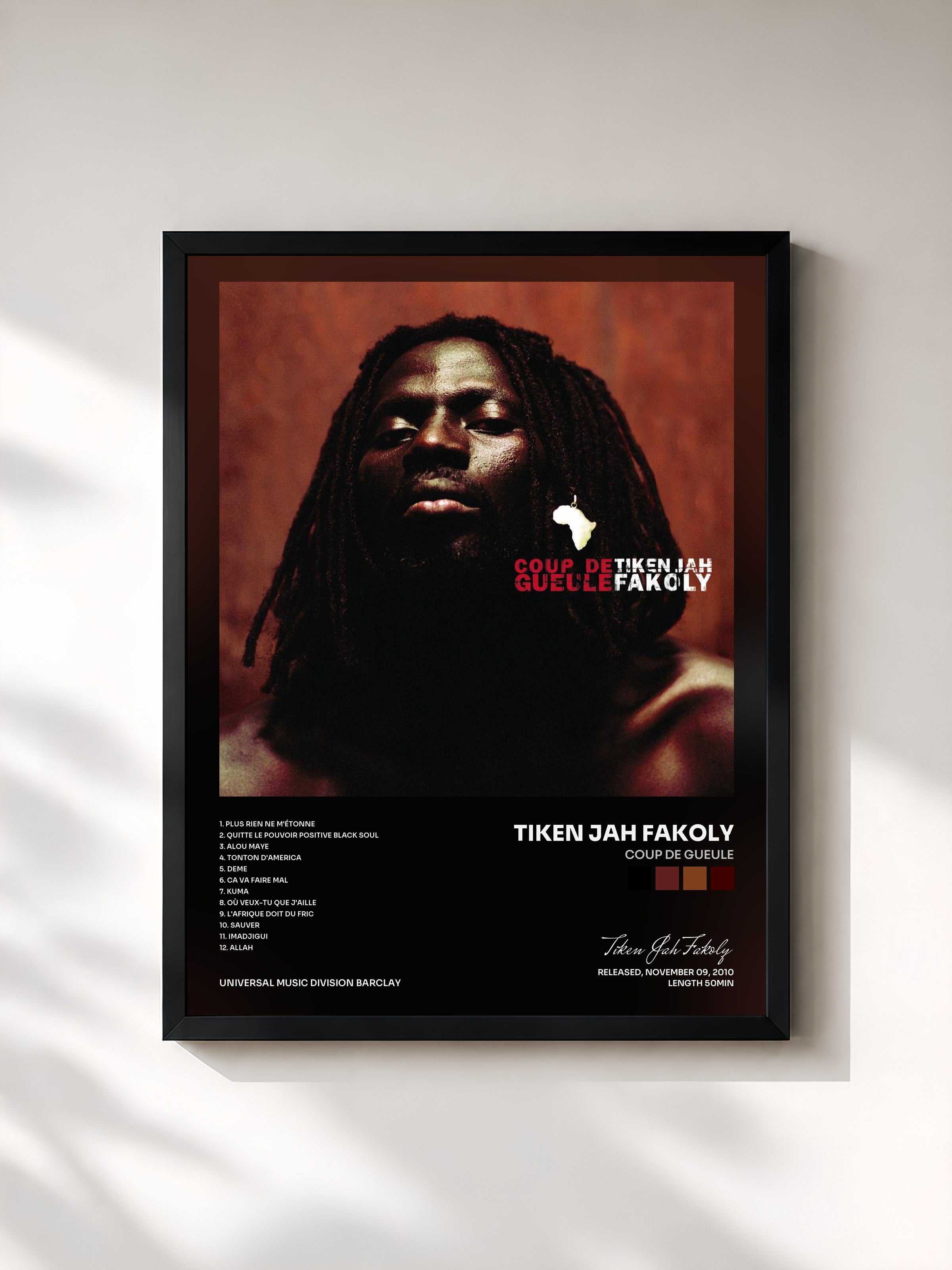 #noir Tableau de l'album Coup De Gueule de Tiken Jah Fakoly, cadre noir, imprimé et encadré en France