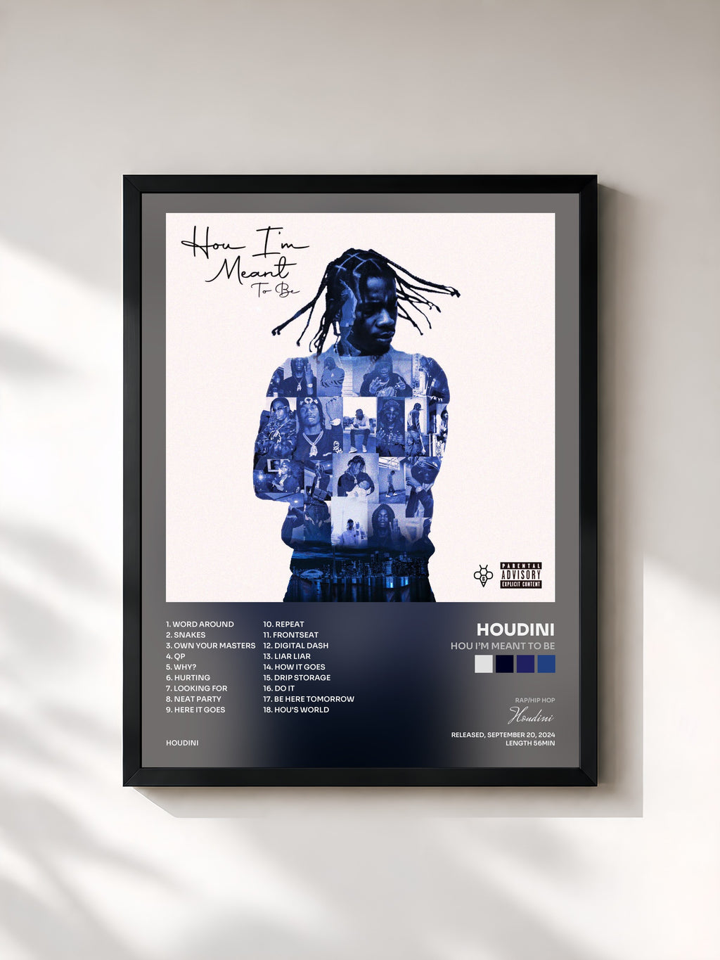#noir Tableau de l'album Hou I’m Meant to Be de Houdini, cadre noir, imprimé et encadré en France