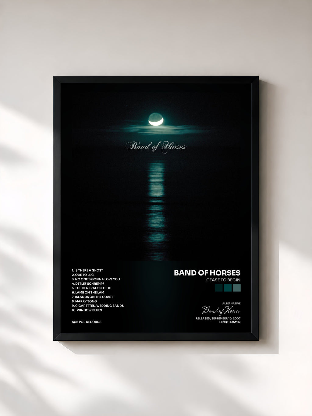 #noir Tableau de l'album Cease To Begin de Band of Horses, cadre noir, imprimé et encadré en France