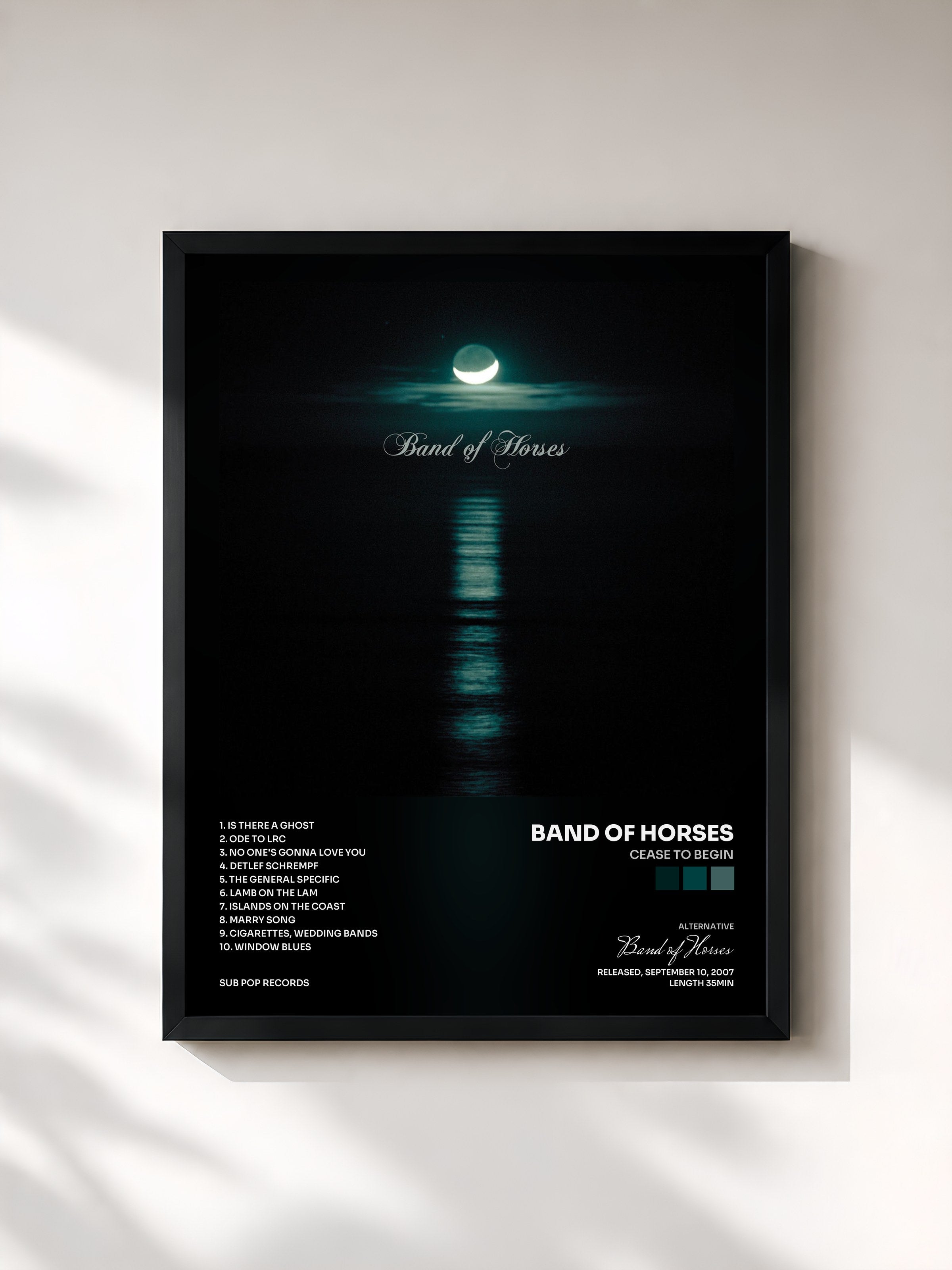 #noir Tableau de l'album Cease To Begin de Band of Horses, cadre noir, imprimé et encadré en France
