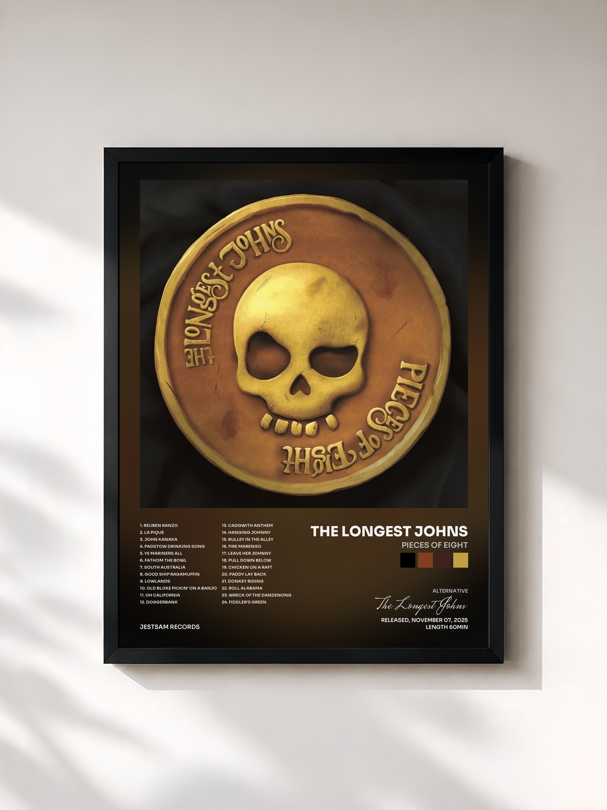 #noir Tableau de l'album Pieces of Eight de The Longest Johns, cadre noir, imprimé et encadré en France
