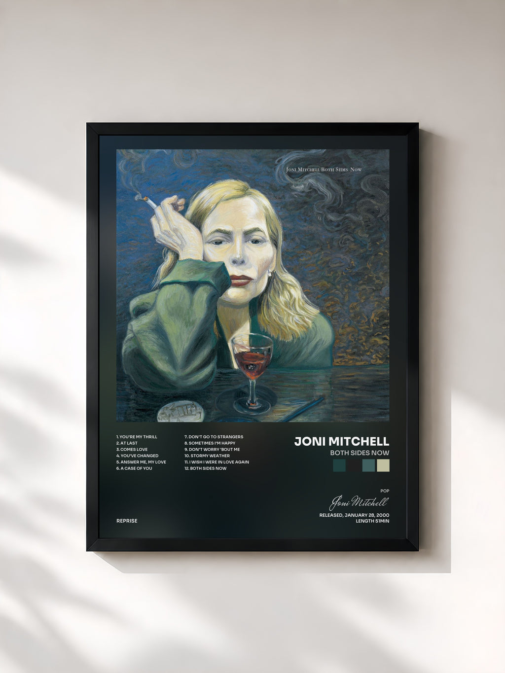 #noir Tableau de l'album Both Sides Now de Joni Mitchell, cadre noir, imprimé et encadré en France