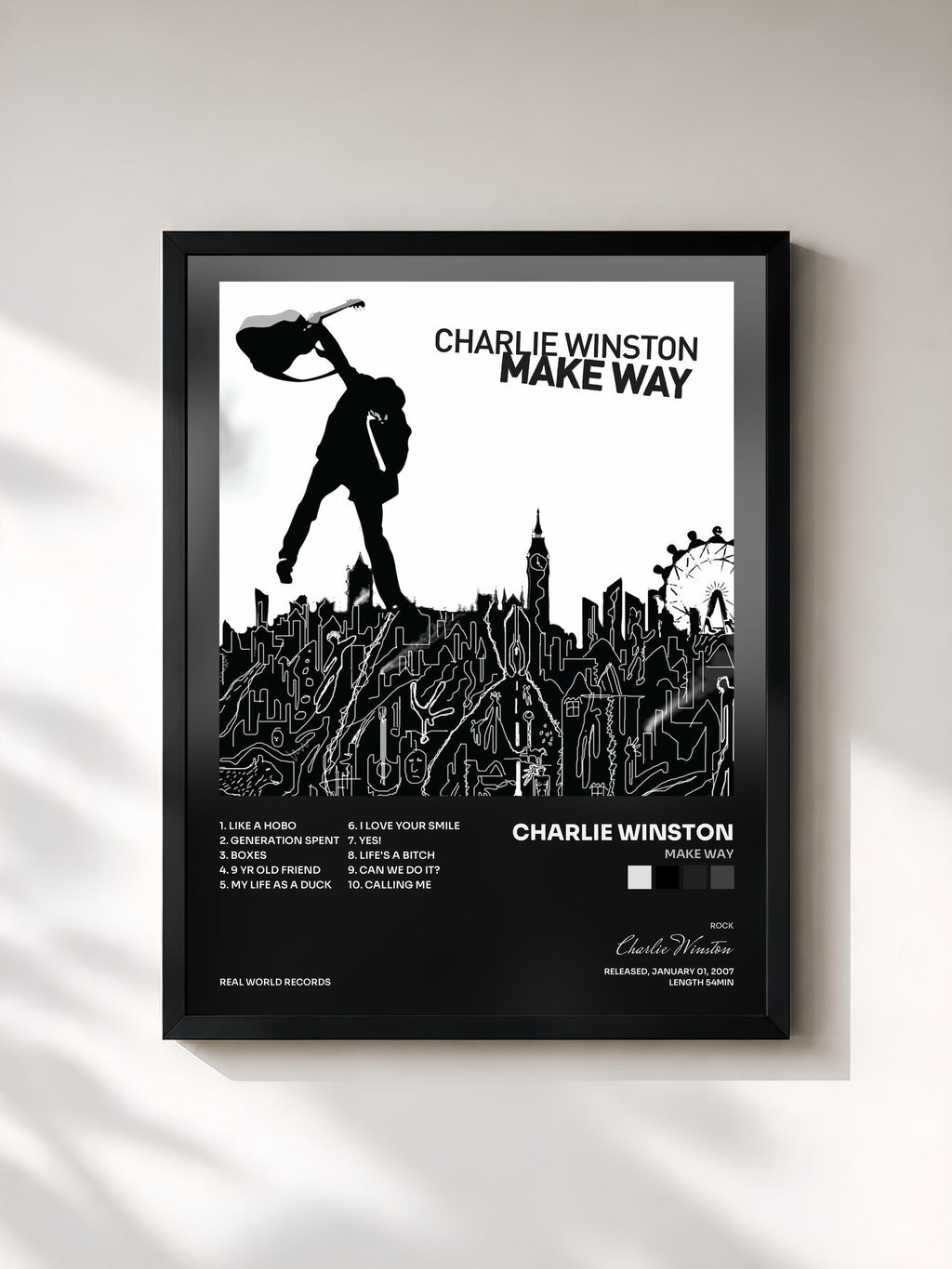 #noir Tableau de l'album Make Way de Charlie Winston, cadre noir, imprimé et encadré en France