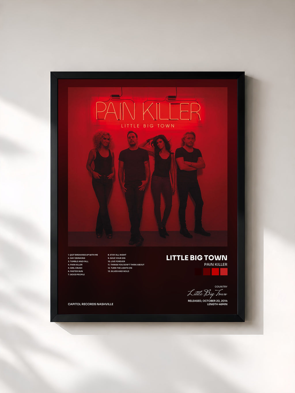 #noir Tableau de l'album Pain Killer de Little Big Town, cadre noir, imprimé et encadré en France