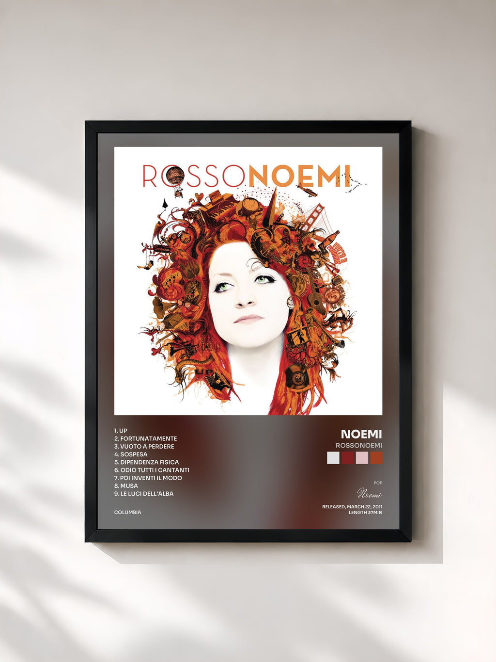 #noir Tableau de l'album RossoNoemi de Noemi, cadre noir, imprimé et encadré en France