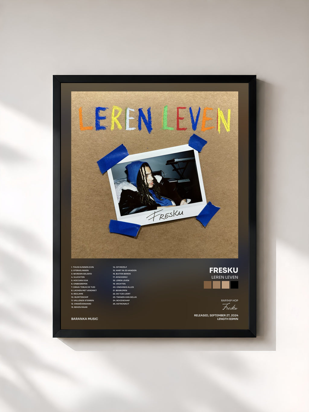 #noir Tableau de l'album Leren Leven de Fresku, cadre noir, imprimé et encadré en France