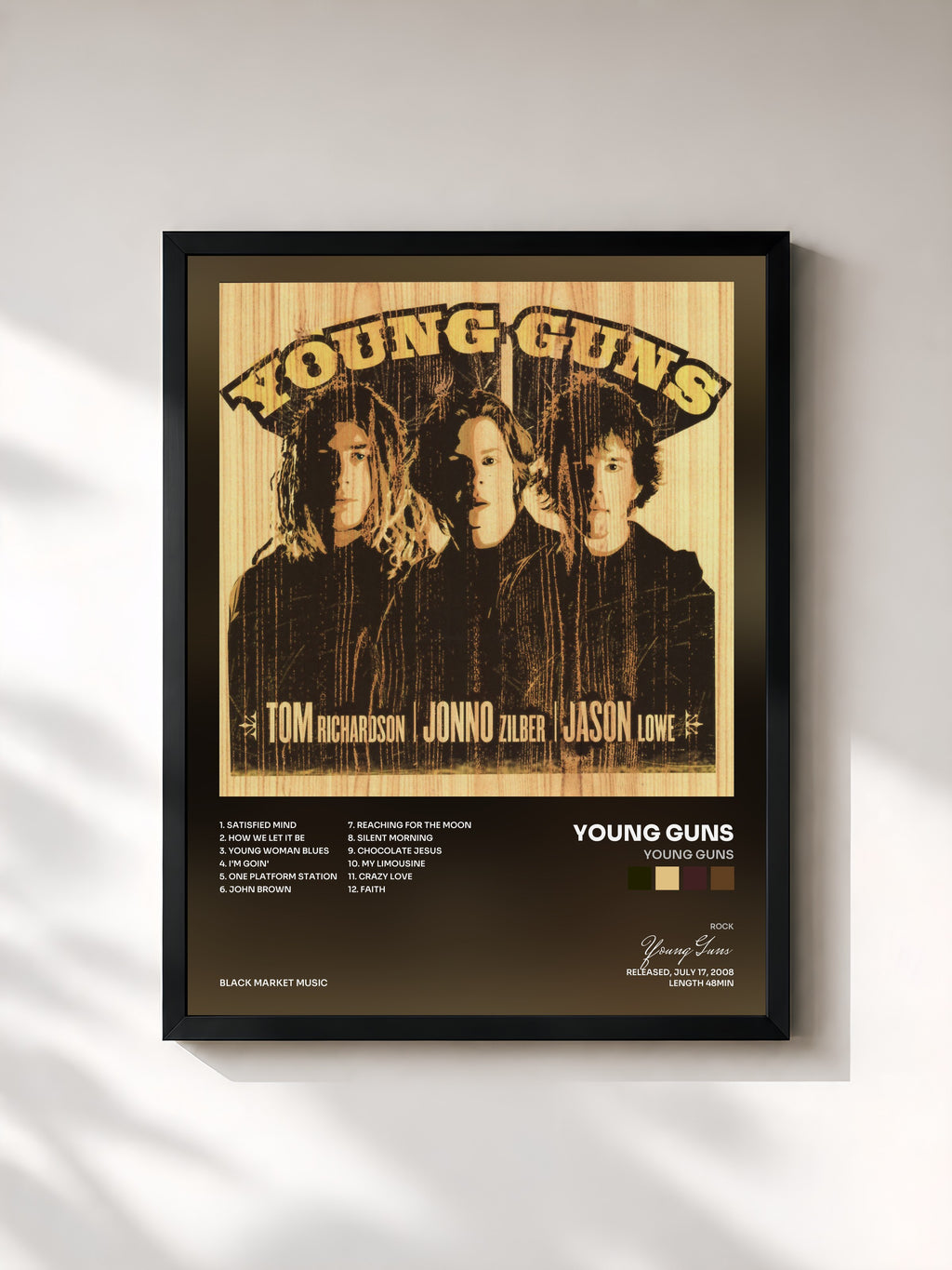 #noir Tableau de l'album Young Guns de Young Guns, cadre noir, imprimé et encadré en France
