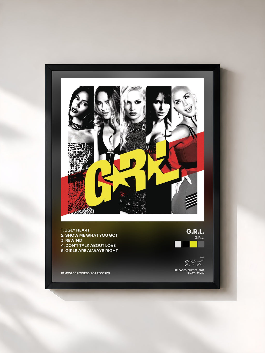 #noir Tableau de l'album G.R.L. de G.R.L., cadre noir, imprimé et encadré en France
