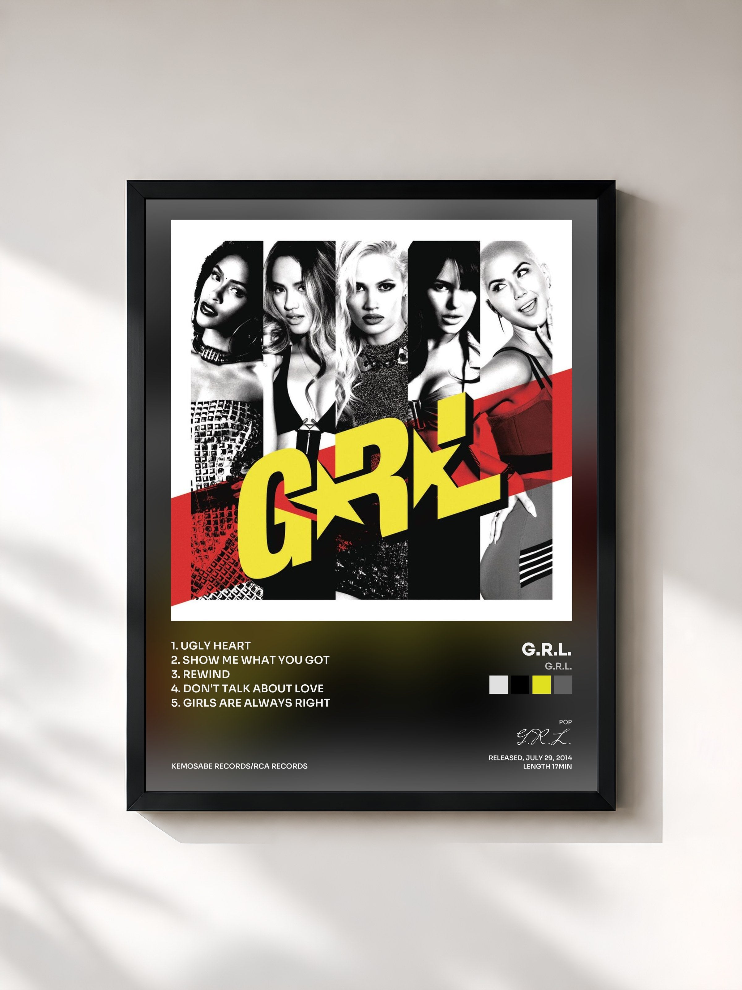 #noir Tableau de l'album G.R.L. de G.R.L., cadre noir, imprimé et encadré en France