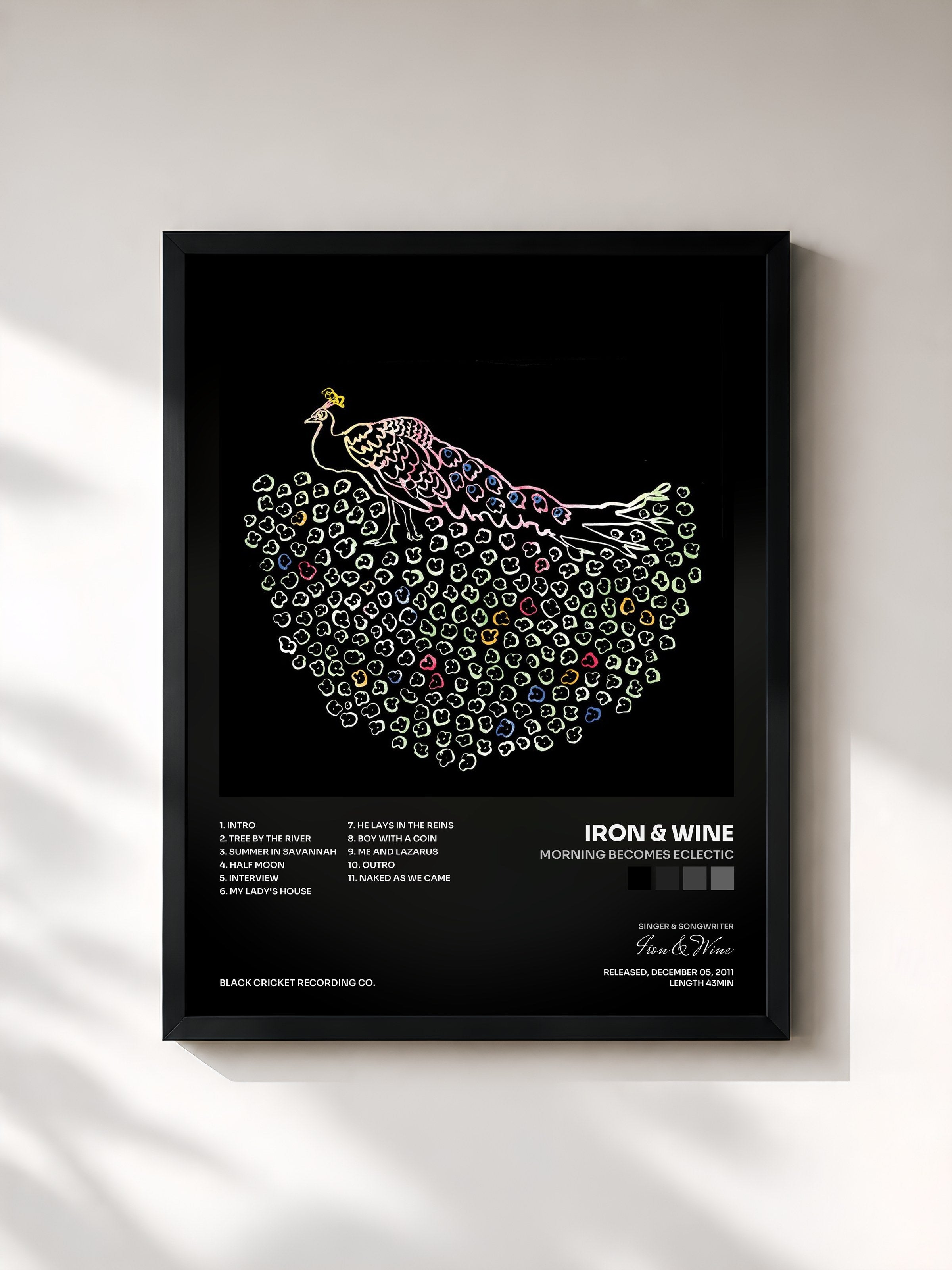 #noir Tableau de l'album Morning Becomes Eclectic de Iron & Wine, cadre noir, imprimé et encadré en France