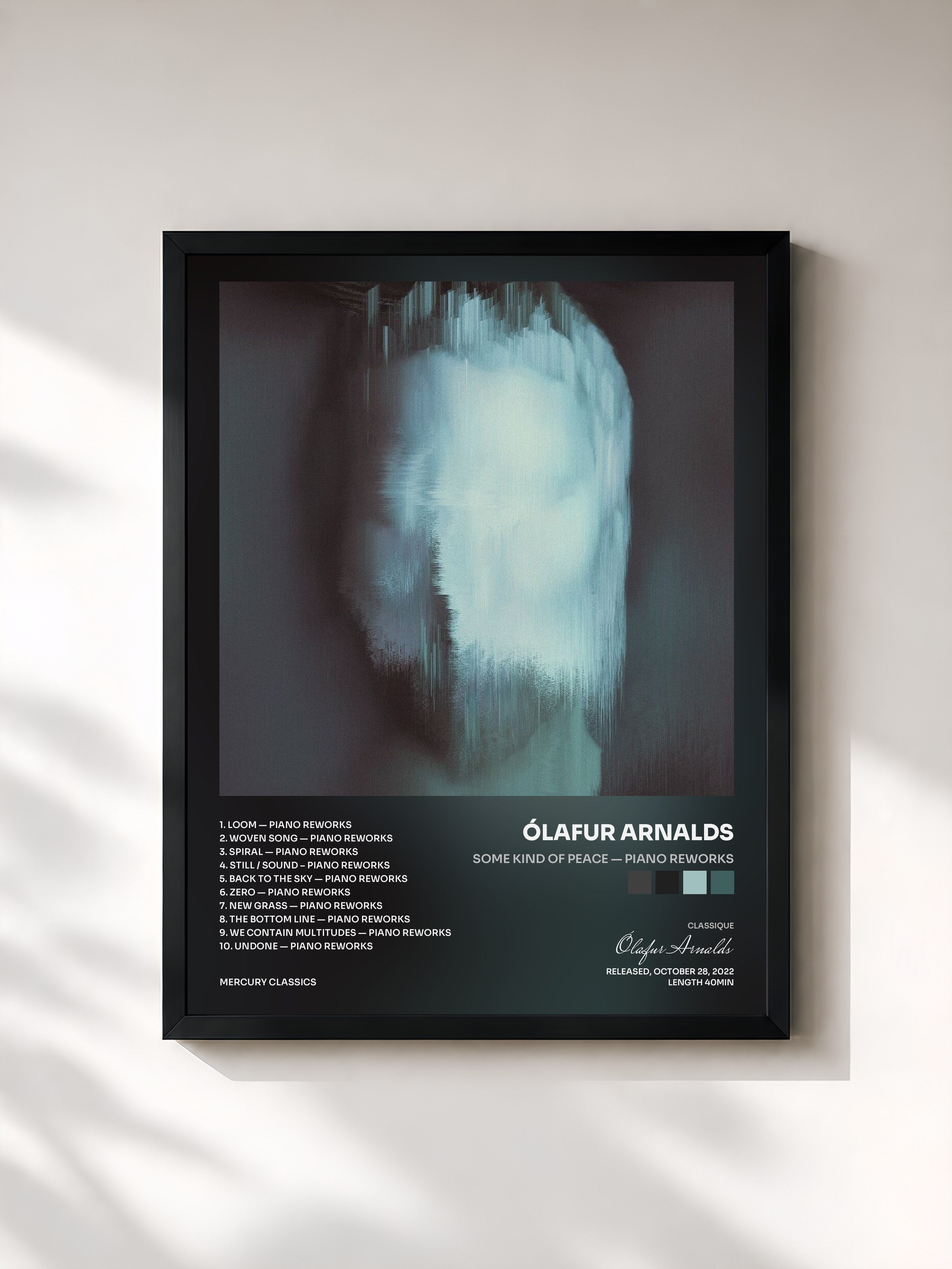 #noir Tableau de l'album some kind of peace — piano reworks de Ólafur Arnalds, cadre noir, imprimé et encadré en France