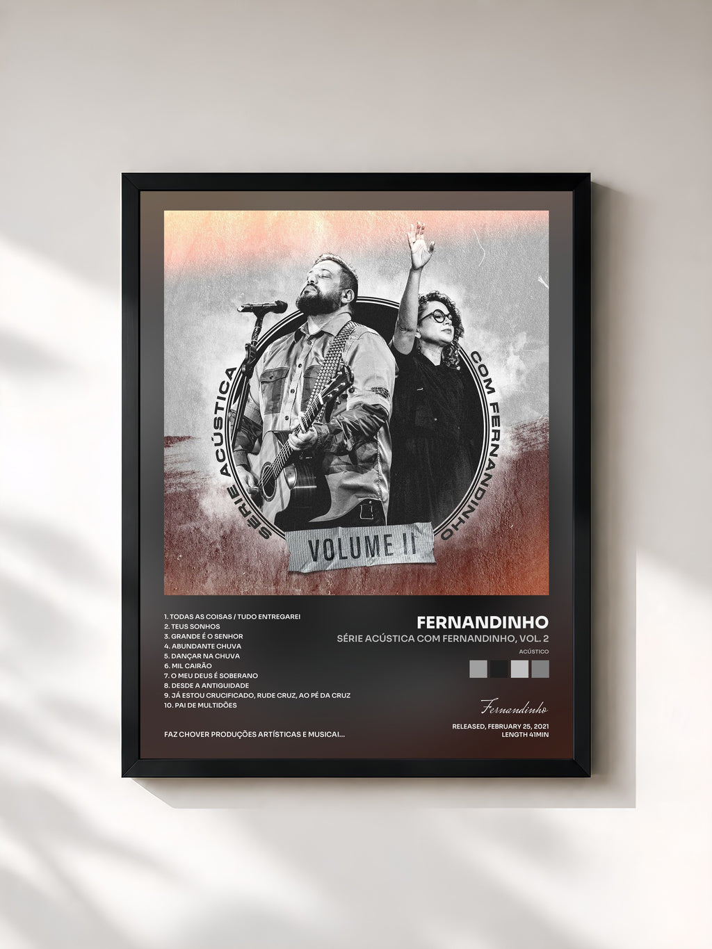 #noir Tableau de l'album Série Acústica Com Fernandinho, Vol. 2 (Acústico) de Fernandinho, cadre noir, imprimé et encadré en France