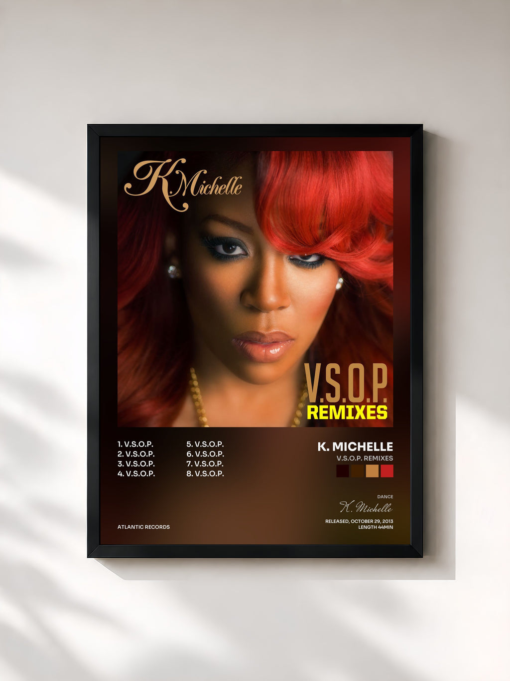 #noir Tableau de l'album V.S.O.P. Remixes de K. Michelle, cadre noir, imprimé et encadré en France
