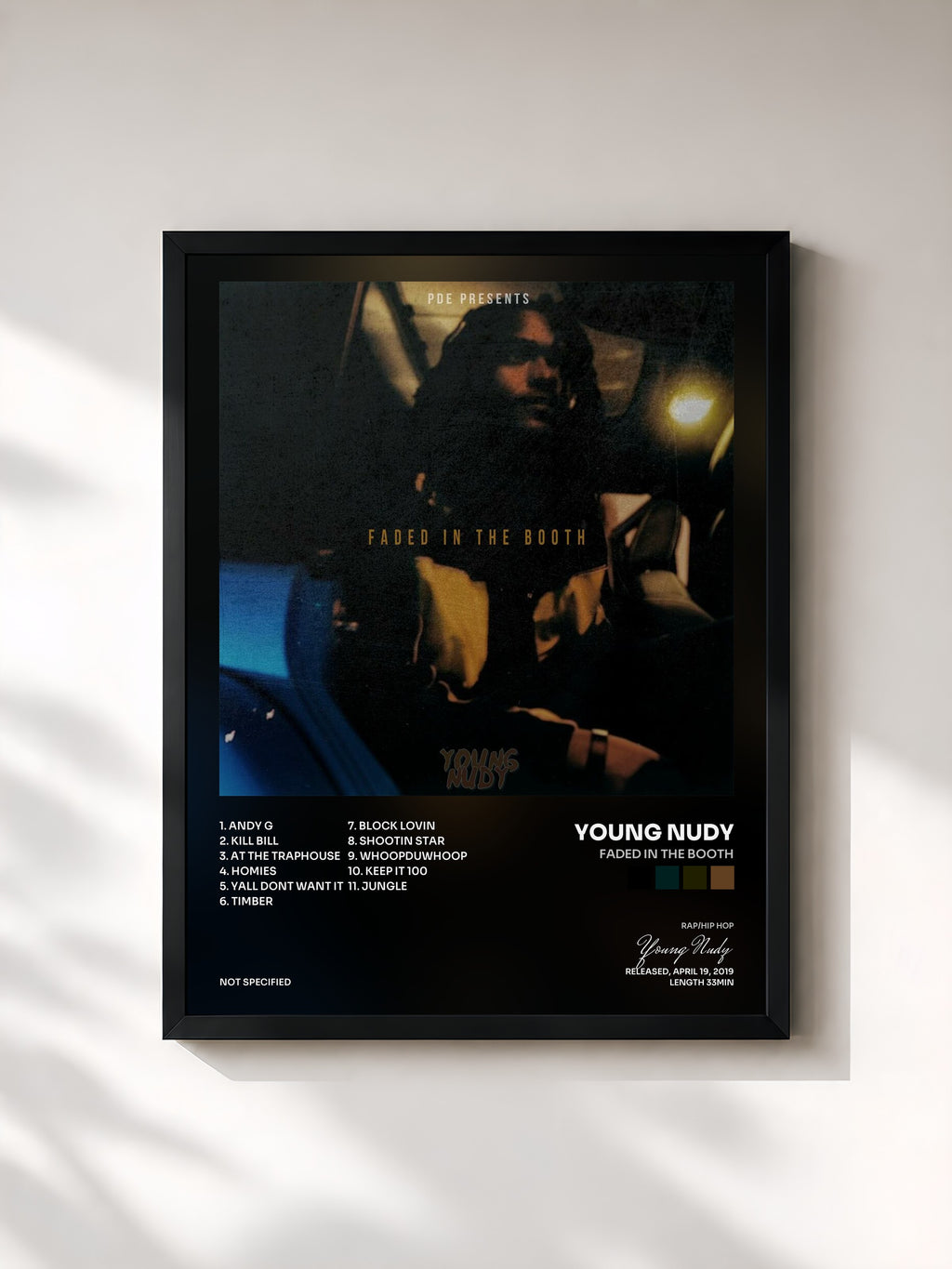 #noir Tableau de l'album Faded In The Booth de Young Nudy, cadre noir, imprimé et encadré en France