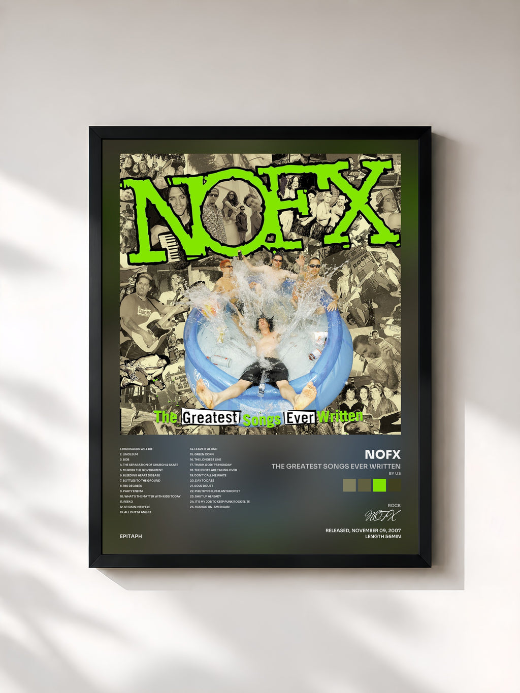 #noir Tableau de l'album The Greatest Songs Ever Written (By Us) de NOFX, cadre noir, imprimé et encadré en France