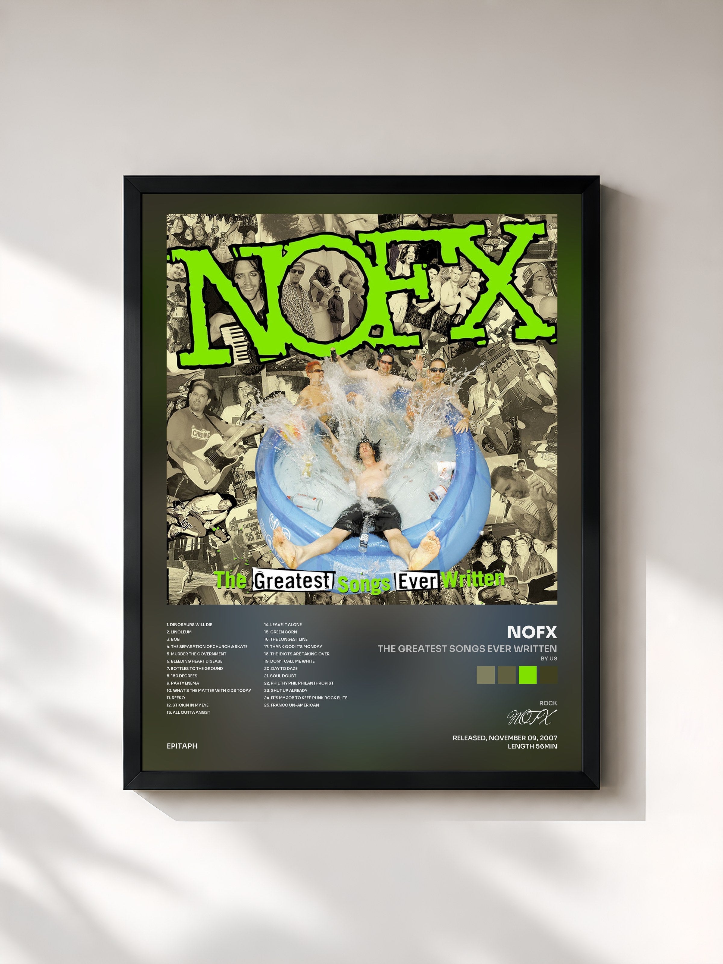 #noir Tableau de l'album The Greatest Songs Ever Written (By Us) de NOFX, cadre noir, imprimé et encadré en France