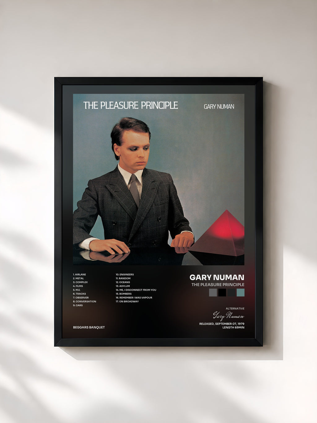 #noir Tableau de l'album The Pleasure Principle de Gary Numan, cadre noir, imprimé et encadré en France