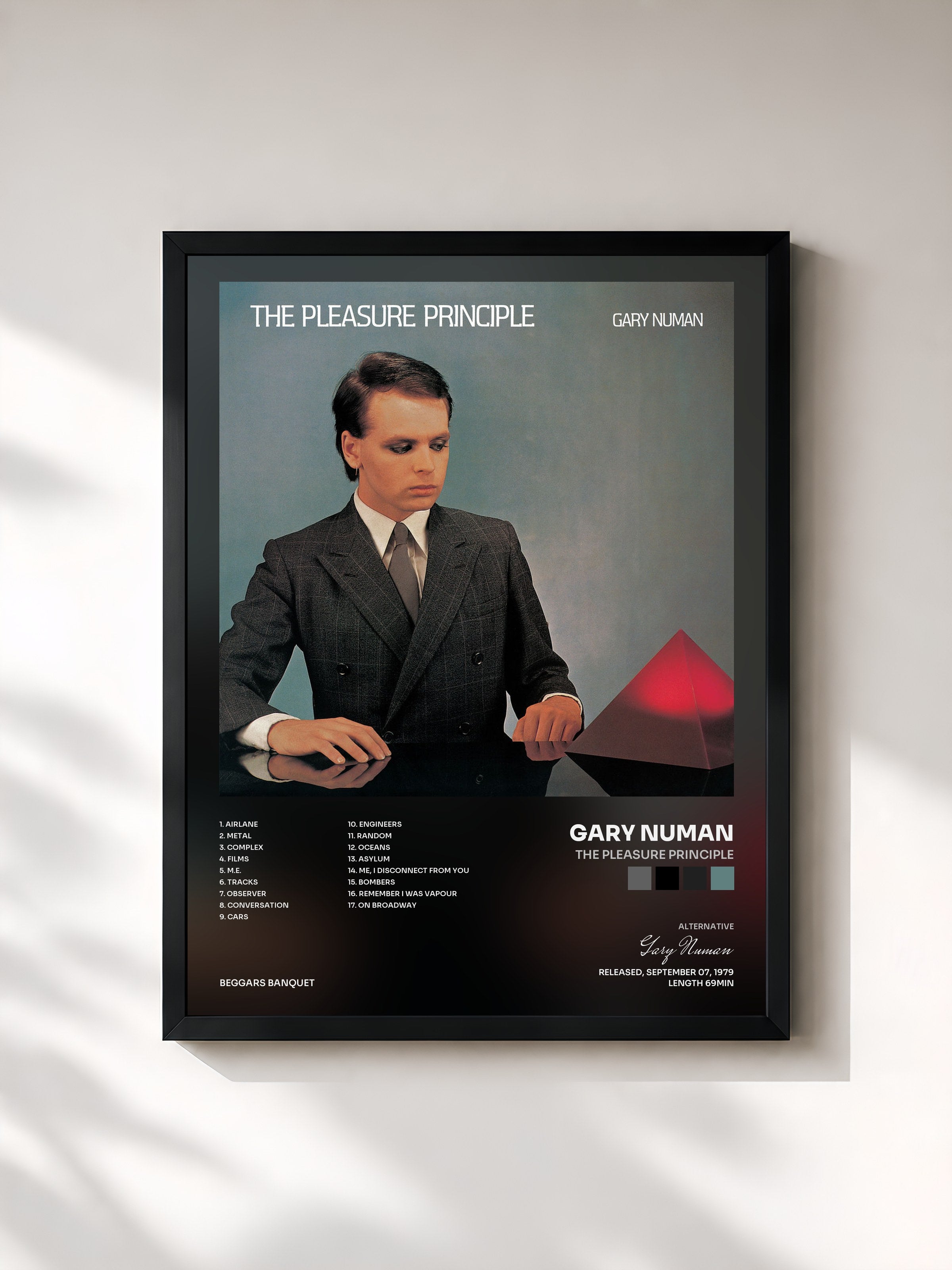 #noir Tableau de l'album The Pleasure Principle de Gary Numan, cadre noir, imprimé et encadré en France