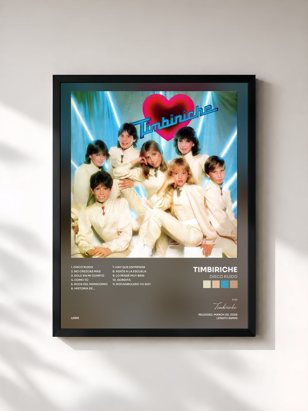 #noir Tableau de l'album Disco Ruido de Timbiriche, cadre noir, imprimé et encadré en France