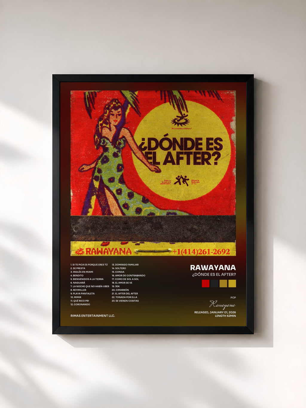 #noir Tableau de l'album ¿Dónde Es El After? de Rawayana, cadre noir, imprimé et encadré en France