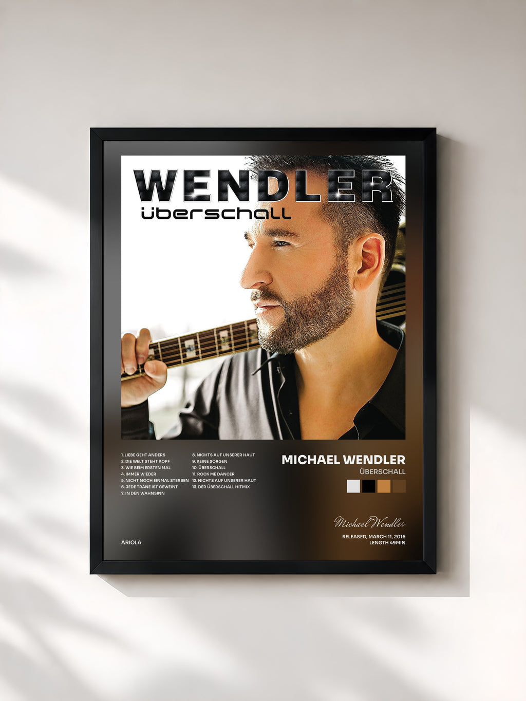#noir Tableau de l'album Überschall de Michael Wendler, cadre noir, imprimé et encadré en France