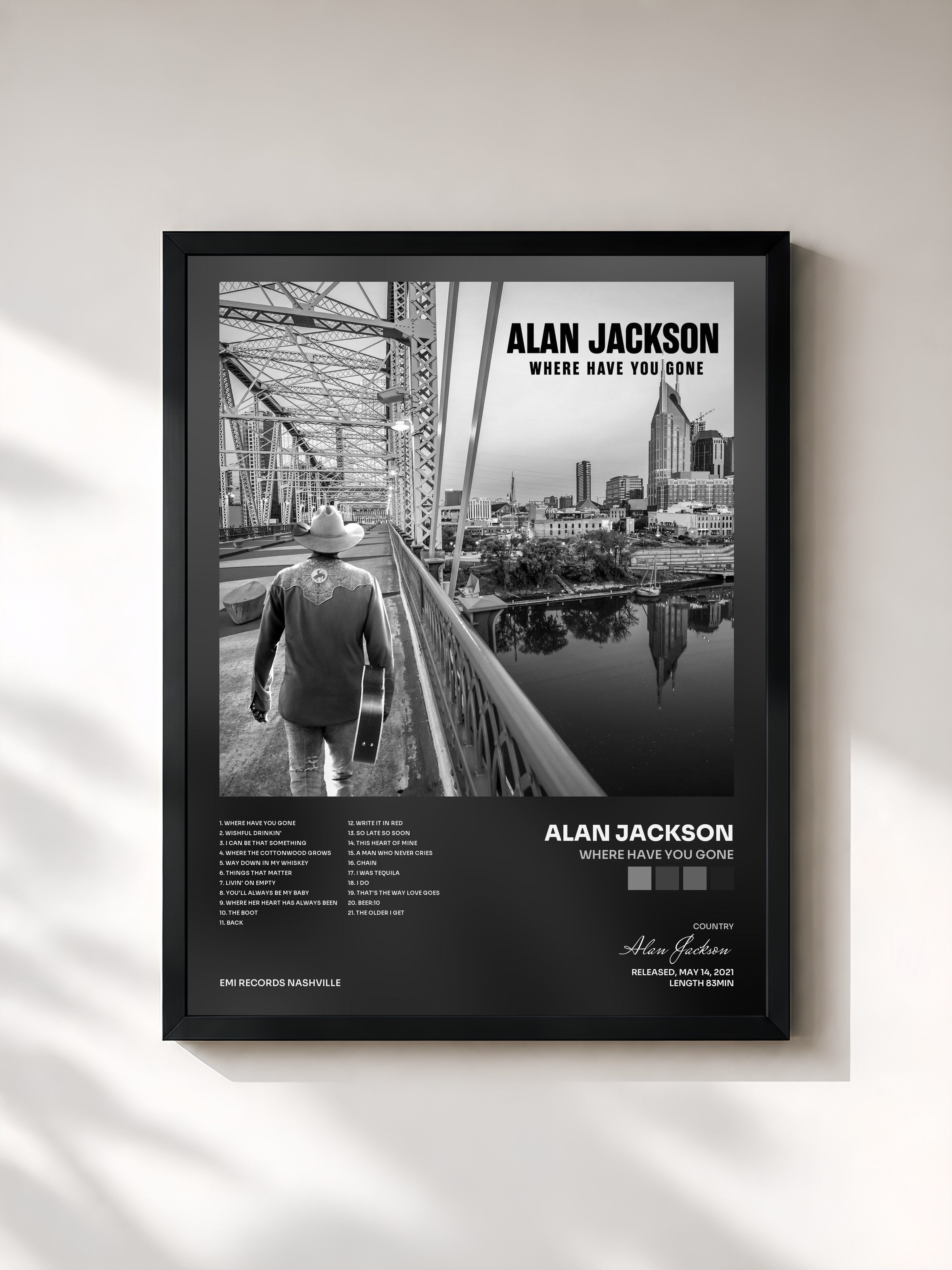 #noir Tableau de l'album Where Have You Gone de Alan Jackson, cadre noir, imprimé et encadré en France