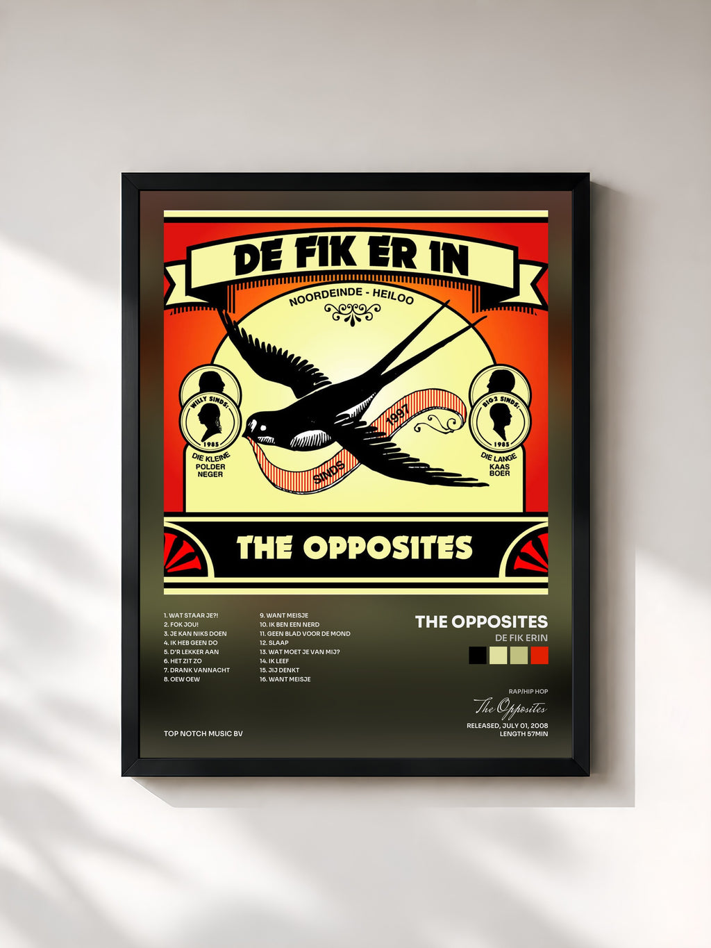 #noir Tableau de l'album De Fik Erin de The Opposites, cadre noir, imprimé et encadré en France